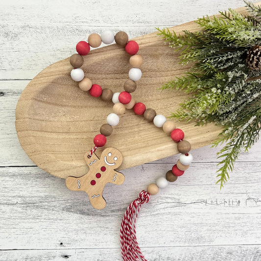 Gingerbread Themed Wooden Bead Garland