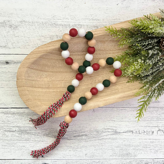 Timeless Christmas Themed Wooden Bead Garland
