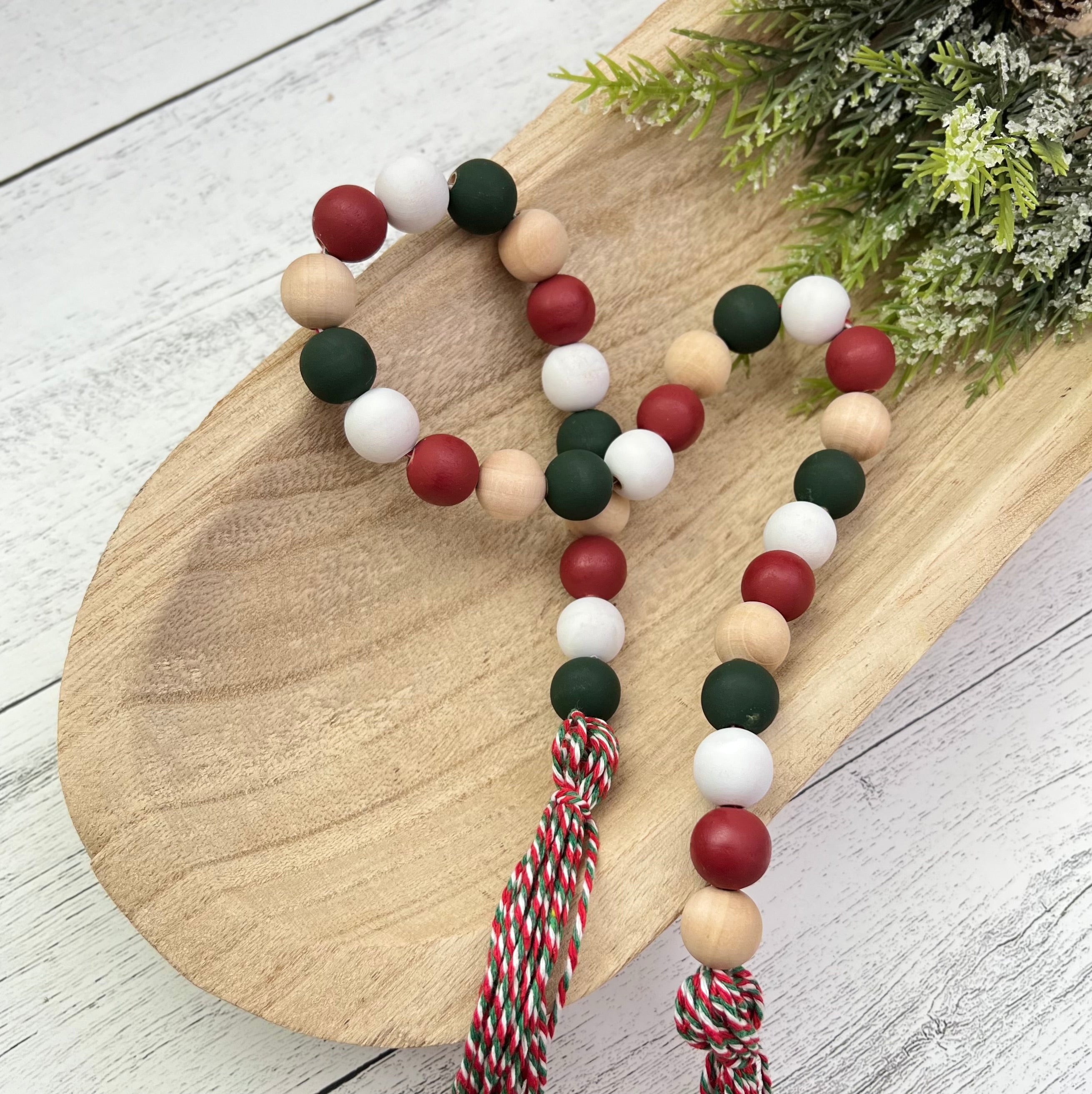 Timeless Christmas Themed Wooden Bead Garland