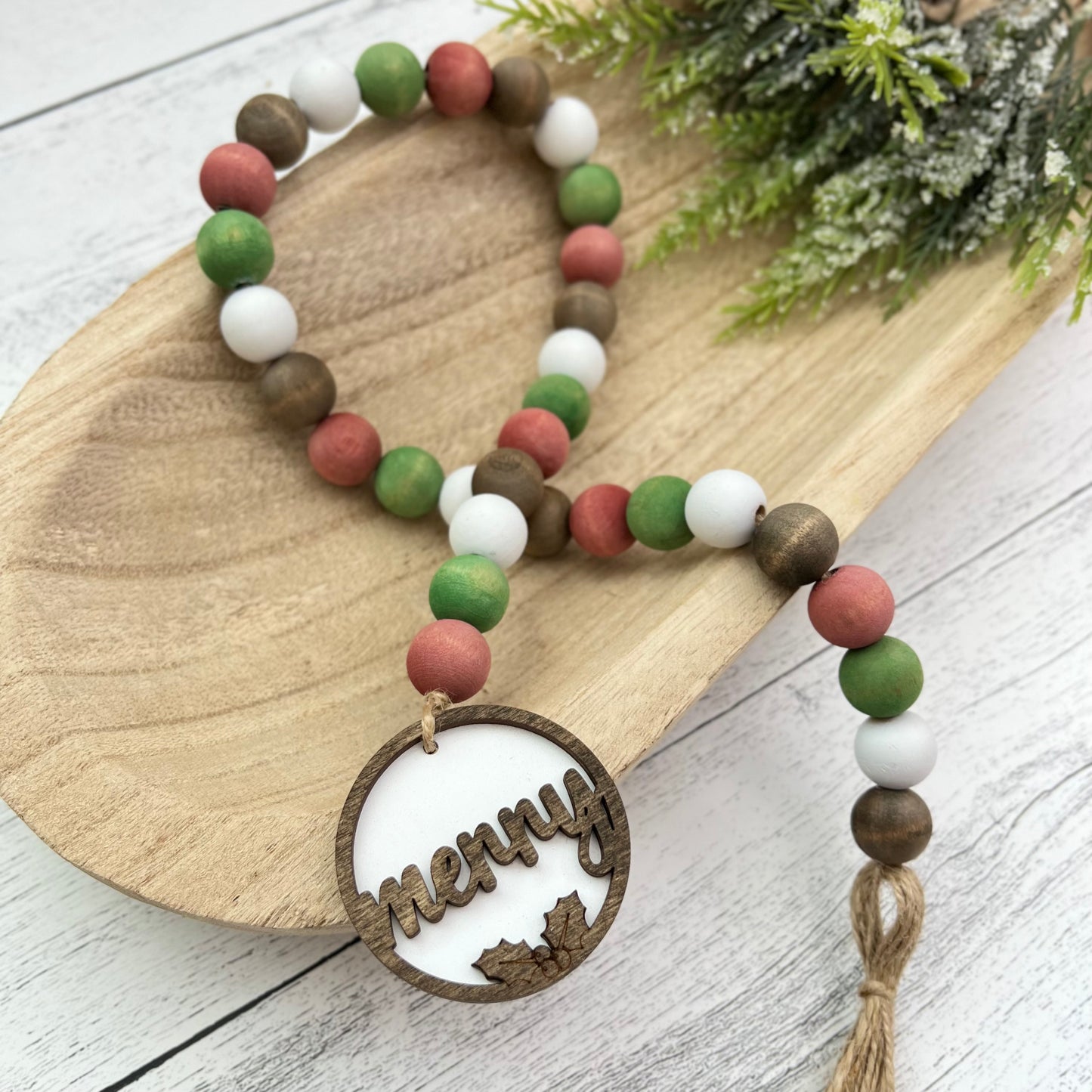 Rustic Christmas Themed Wooden Bead Garland