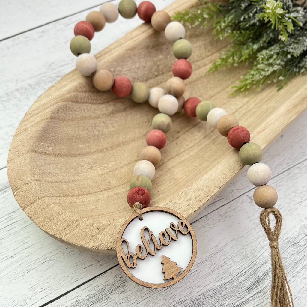 Country Christmas Themed Wooden Bead Garland