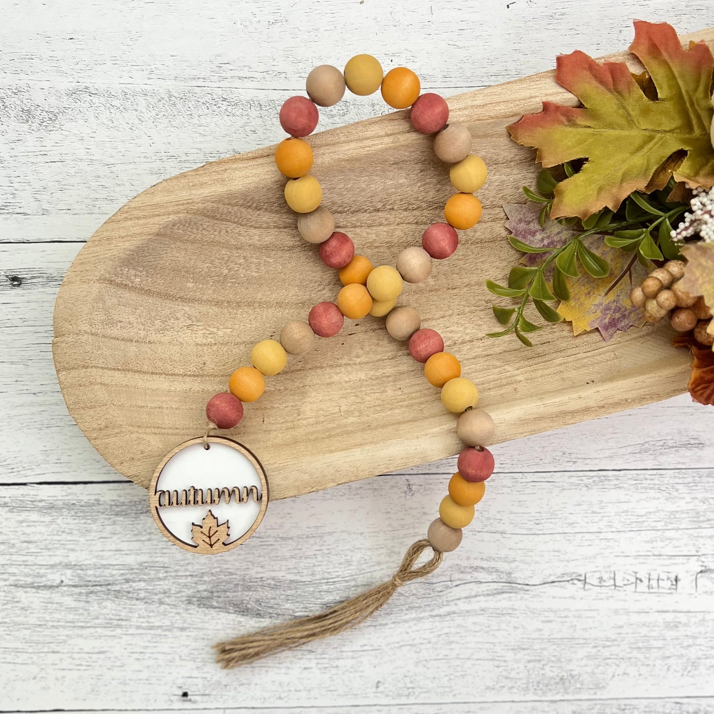 Autumn Themed Wooden Bead Garland