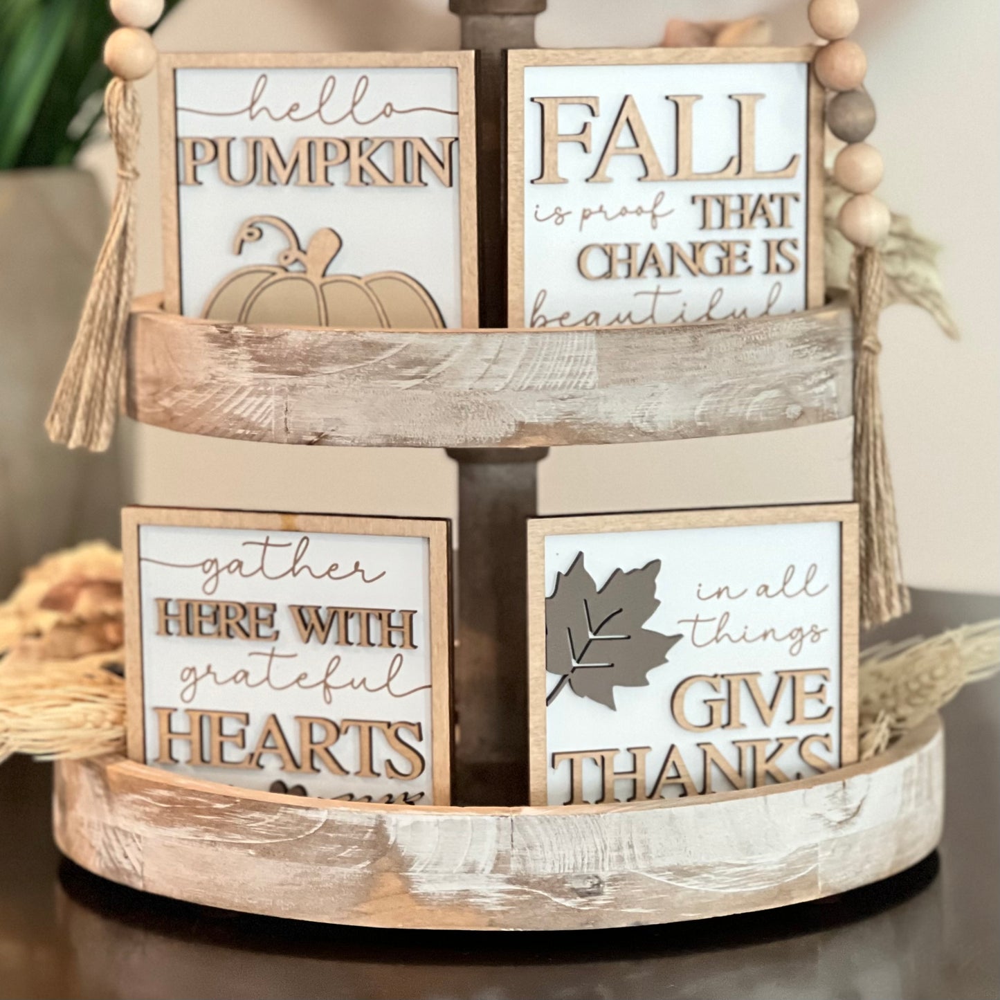 Neutral Thanksgiving Themed Tiered Tray Decor Bundle