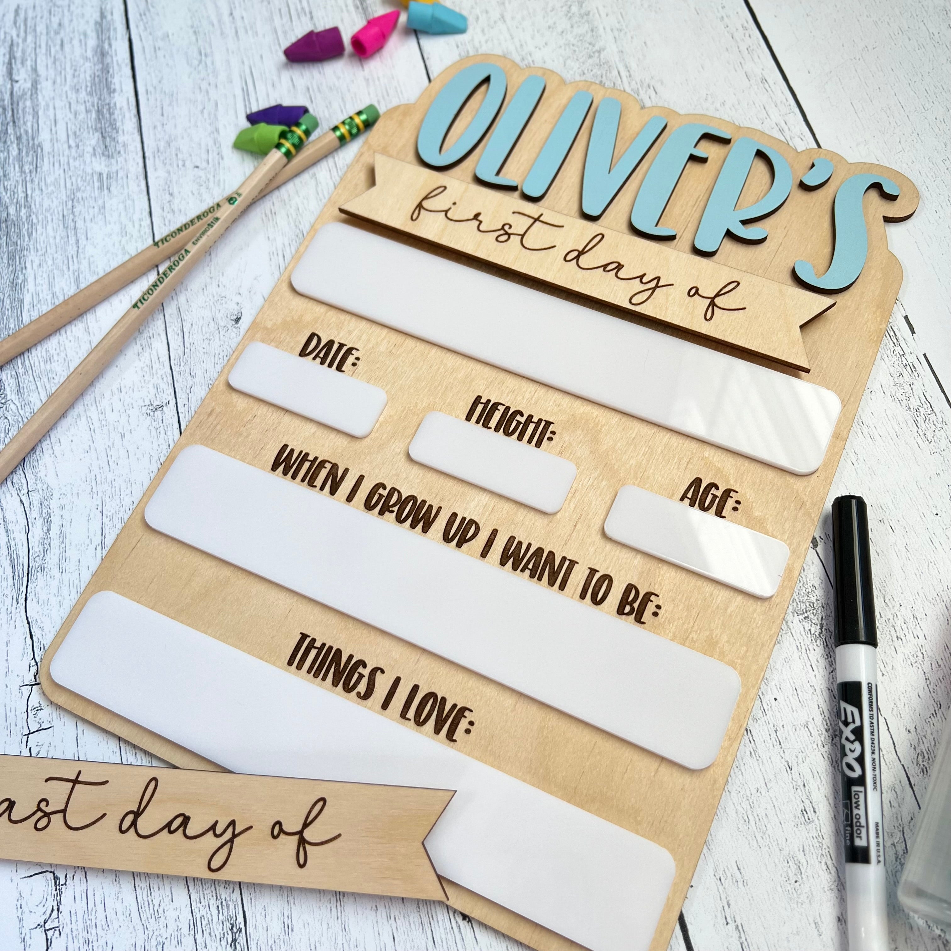 Personalized Dry Erase Reusable First Last Day Of School School Photo Prop Sign