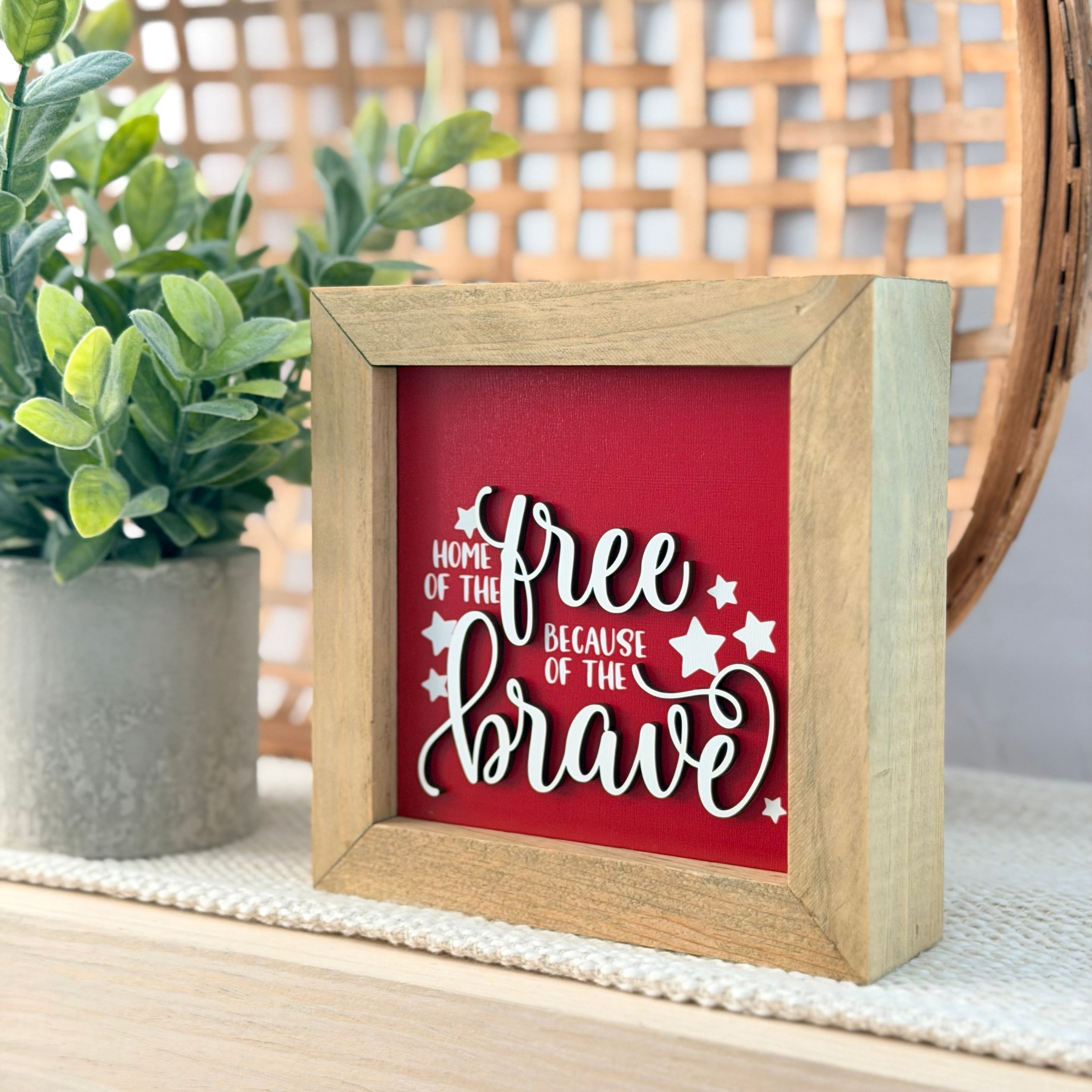 Home Of The Free Because Of The Brave Framed 4th of July Wooden Sign