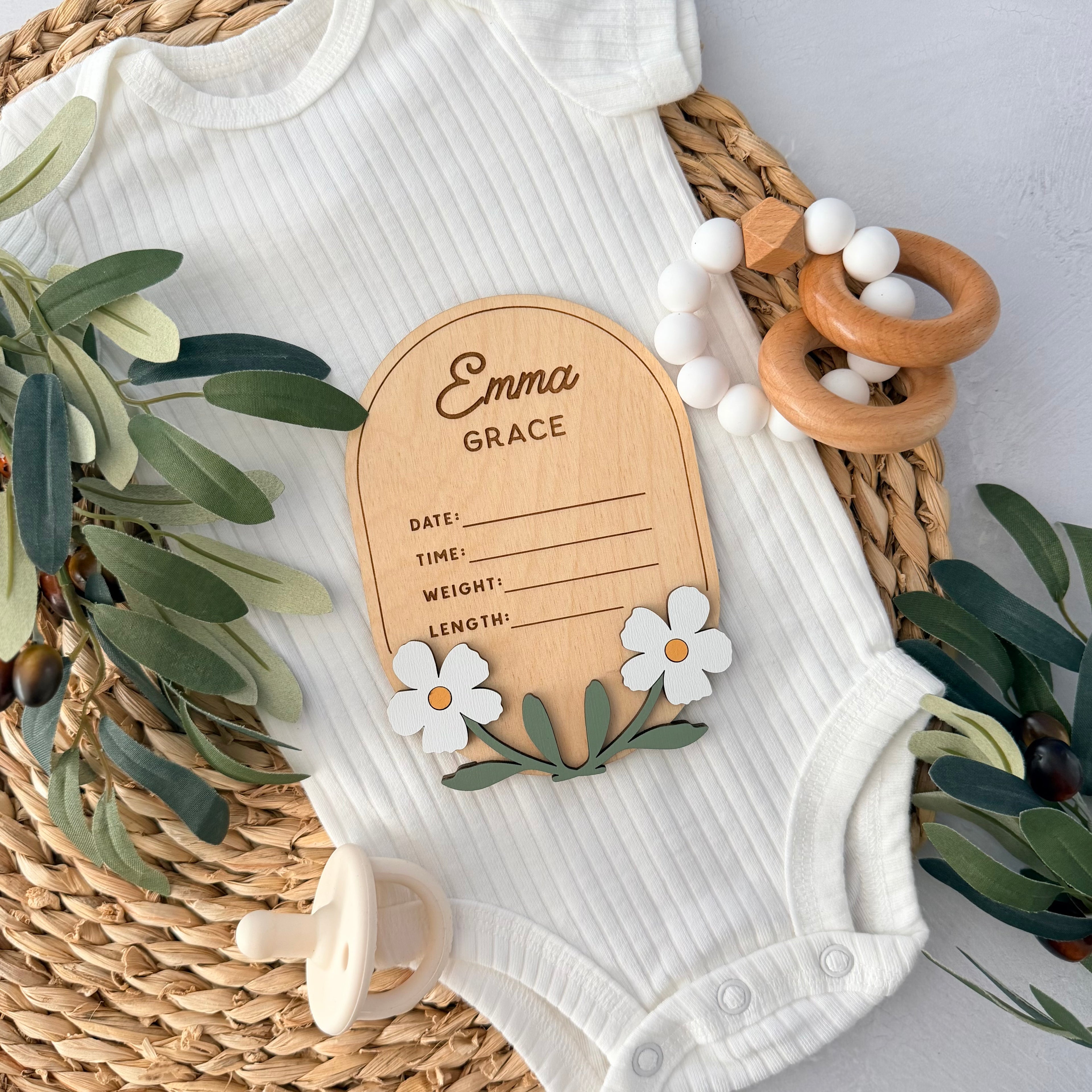 Personalized Floral Baby Birth Stat Sign