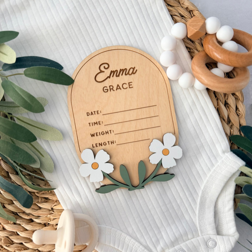 Personalized Floral Baby Birth Stat Sign
