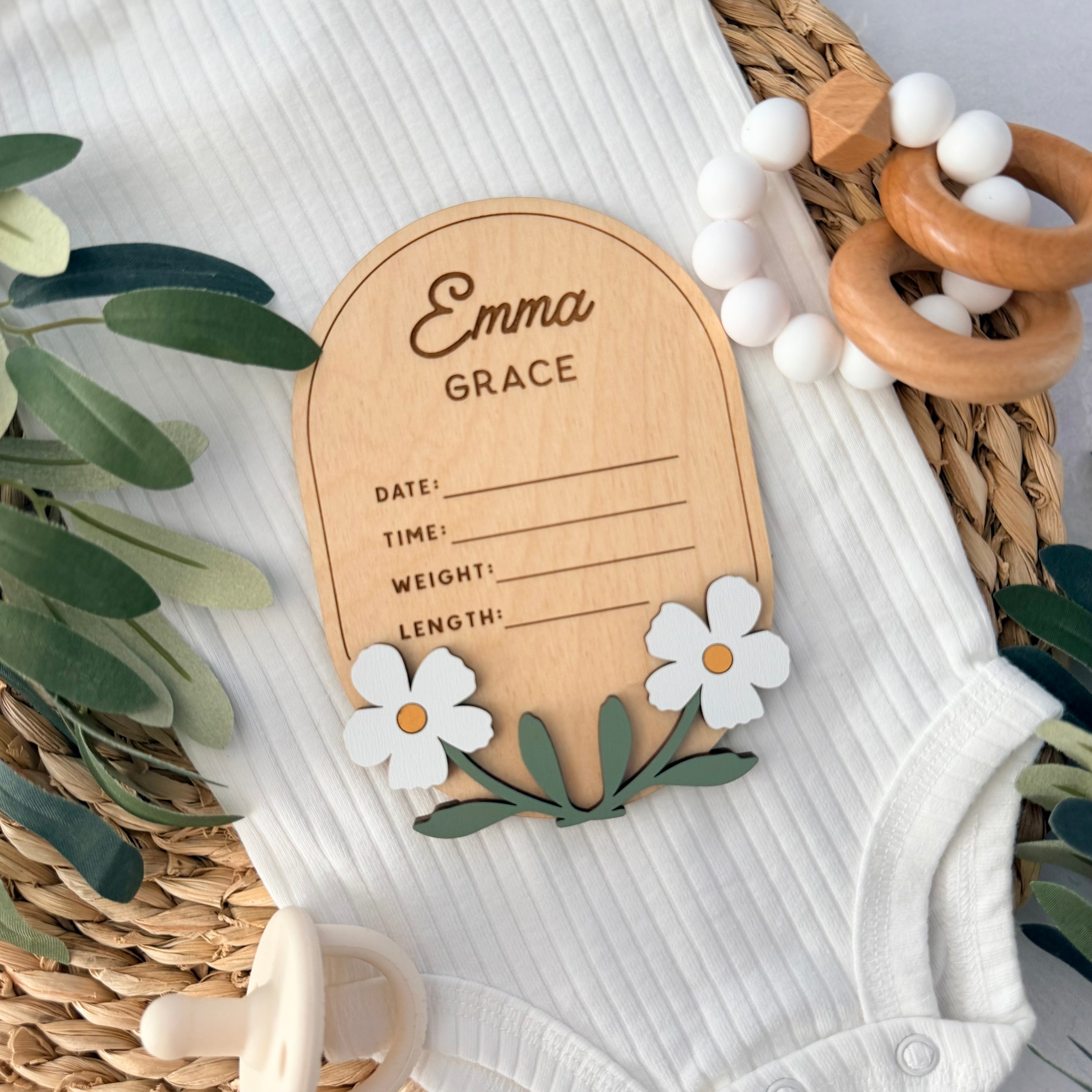 Personalized Floral Baby Birth Stat Sign