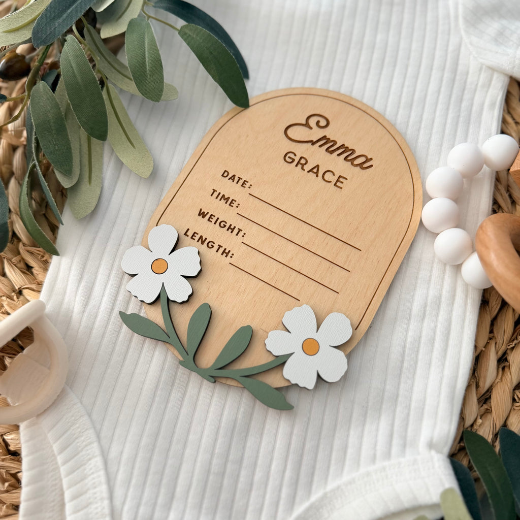 Personalized Floral Baby Birth Stat Sign