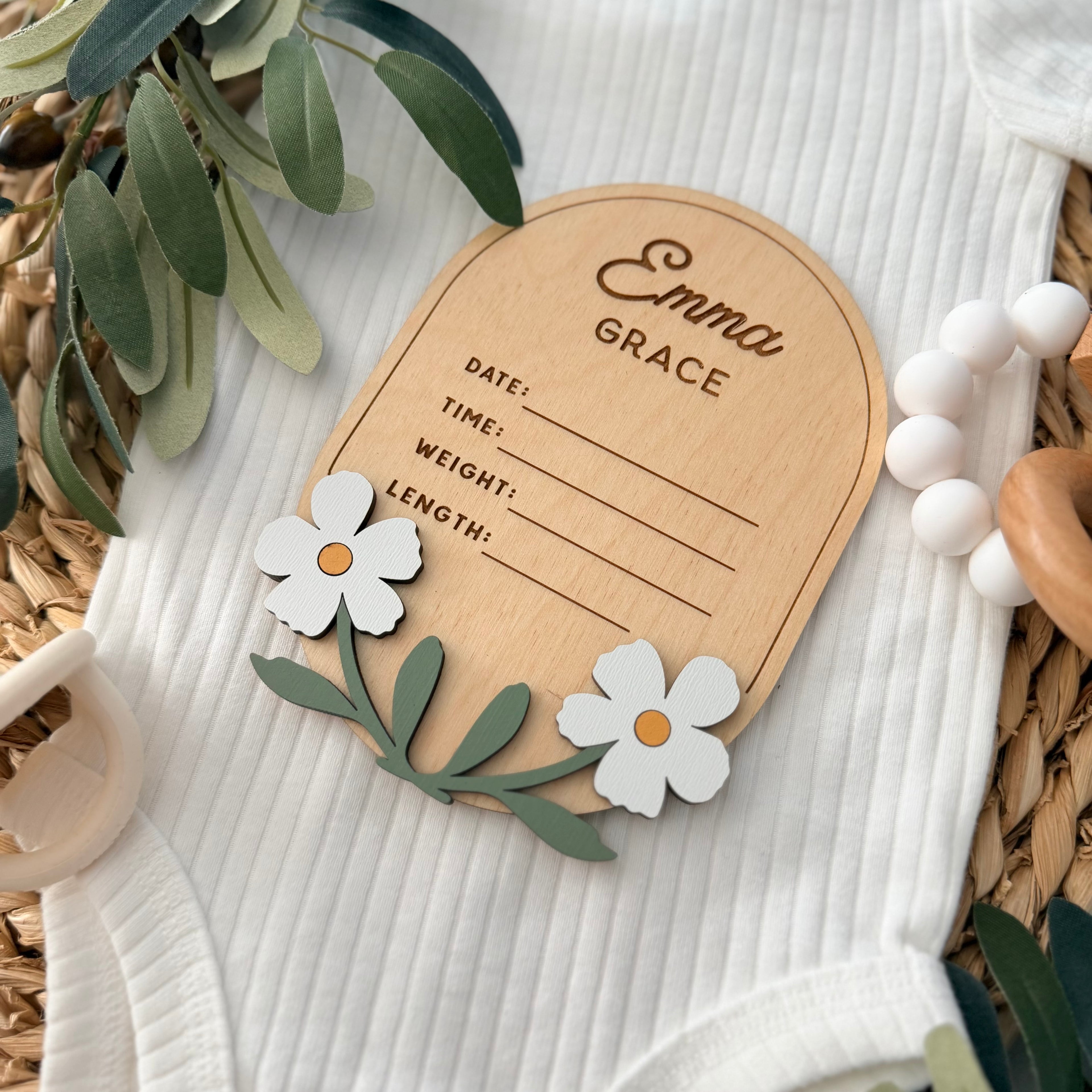 Personalized Floral Baby Birth Stat Sign