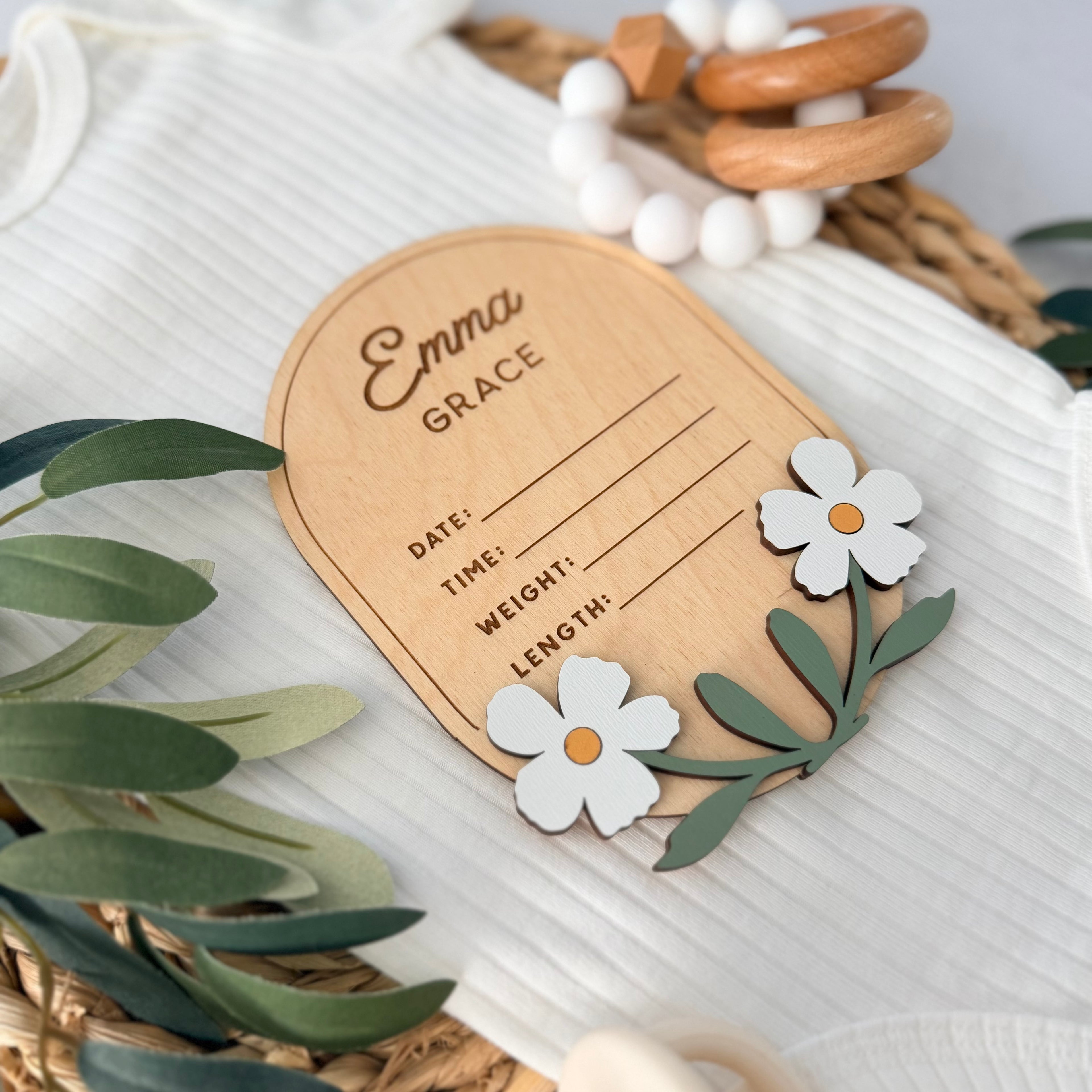 Personalized Floral Baby Birth Stat Sign
