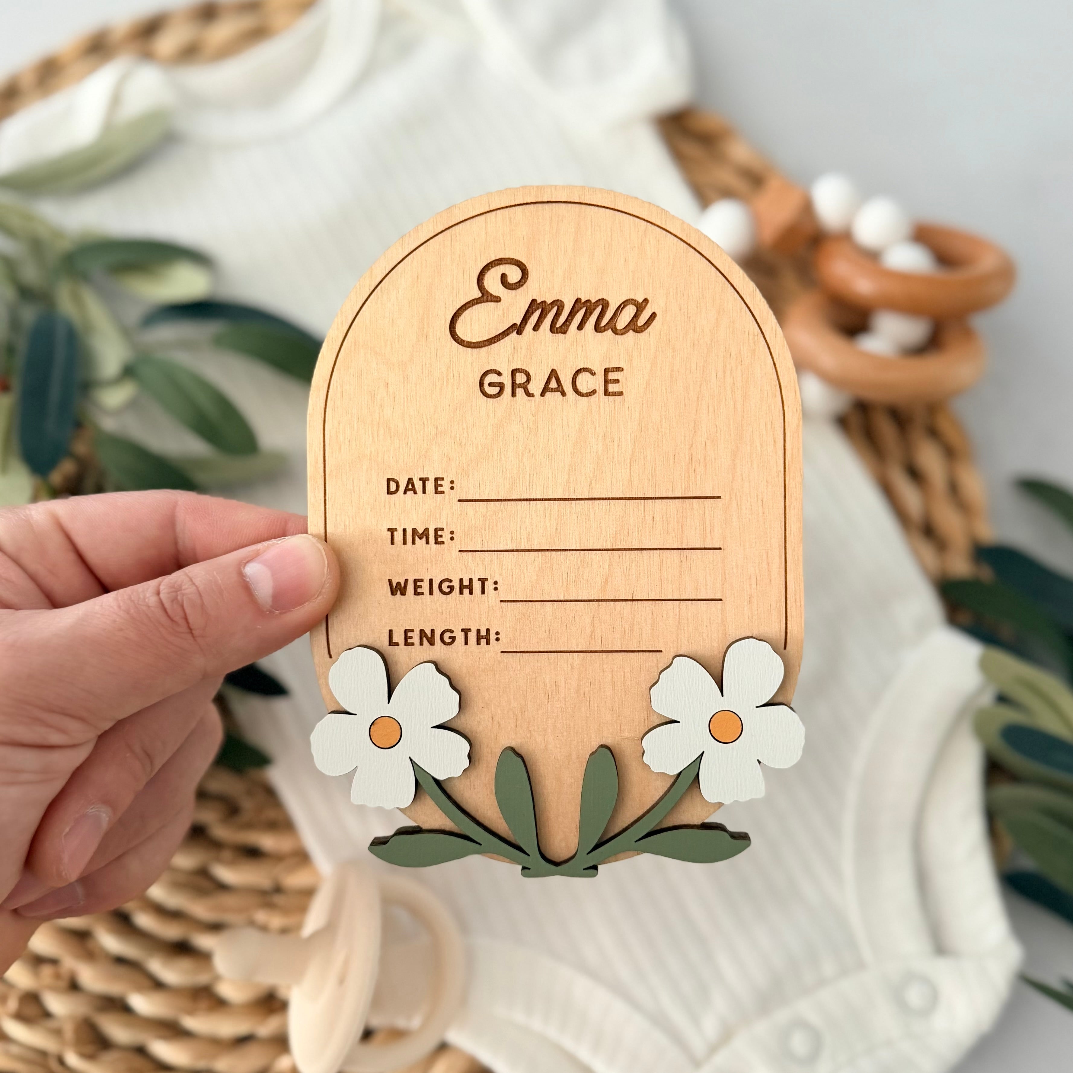 Personalized Floral Baby Birth Stat Sign