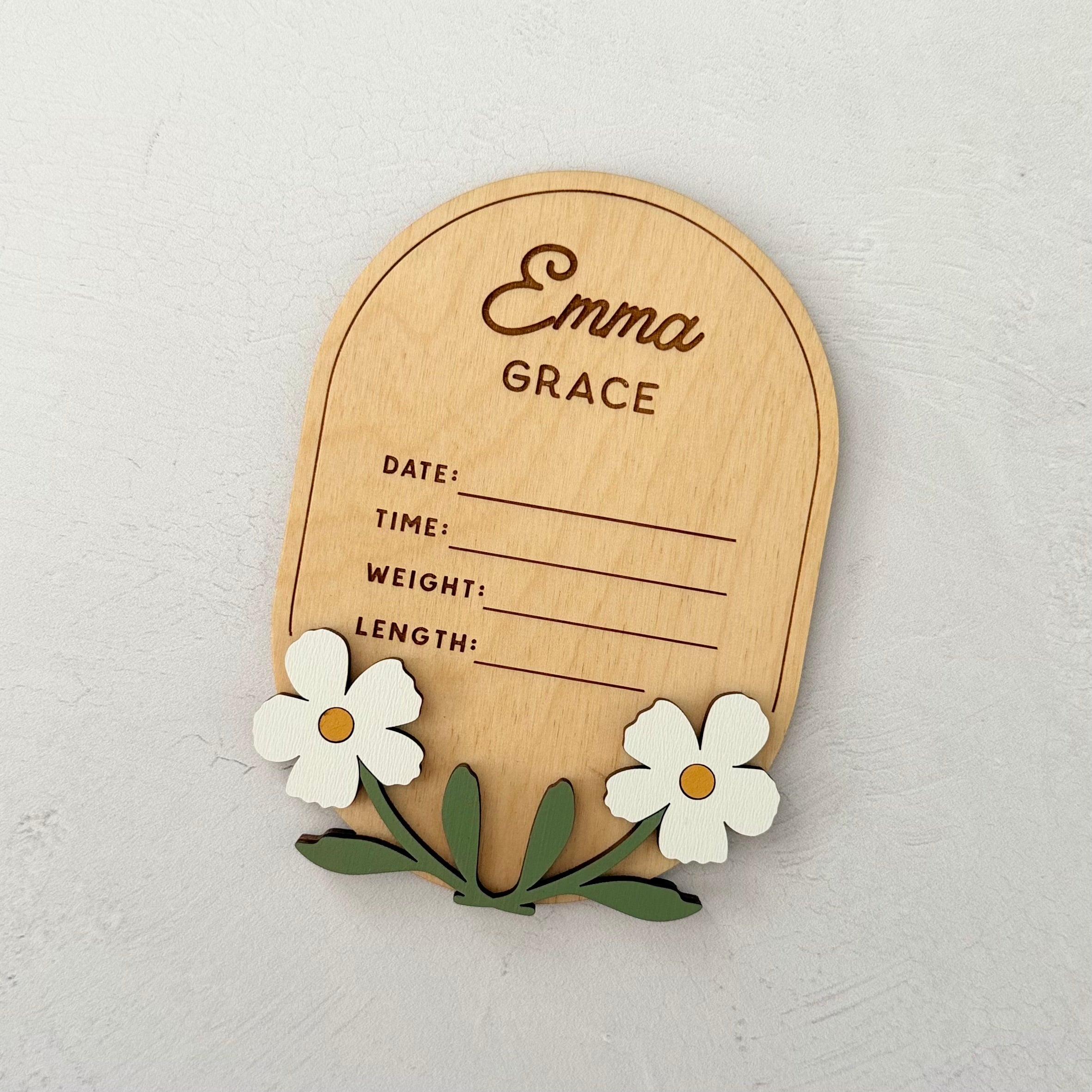 Personalized Floral Baby Birth Stat Sign