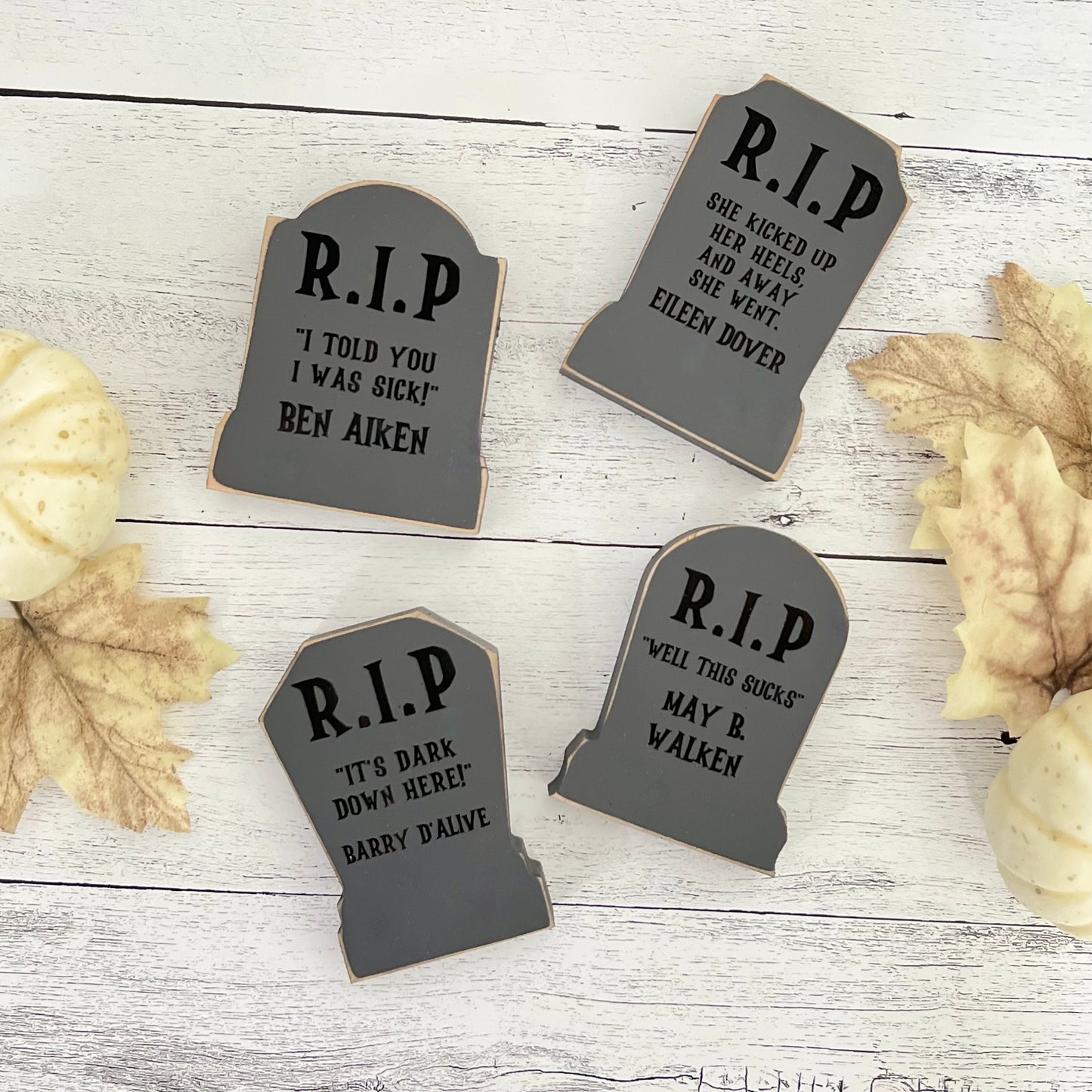 Chunky Wooden Funny Tombstone Shelf Sitters
