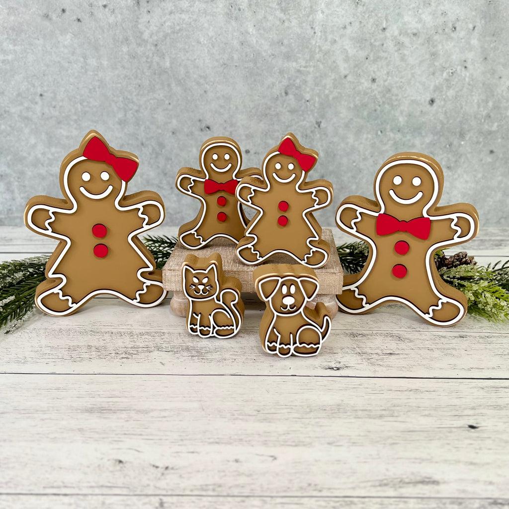 Chunky Wooden Gingerbread Family Shelf Sitter