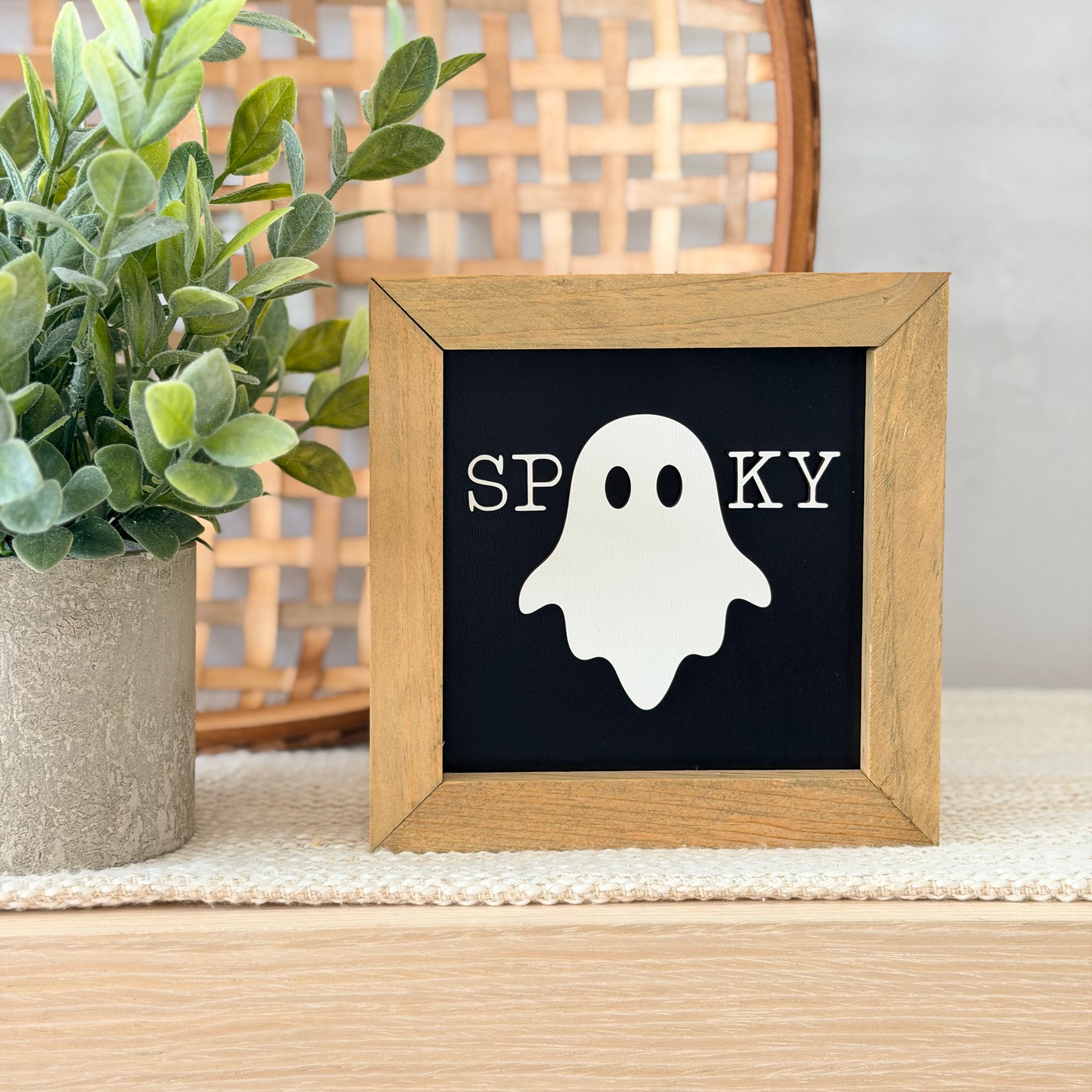 Spooky Ghost Halloween Wooden Framed Sign