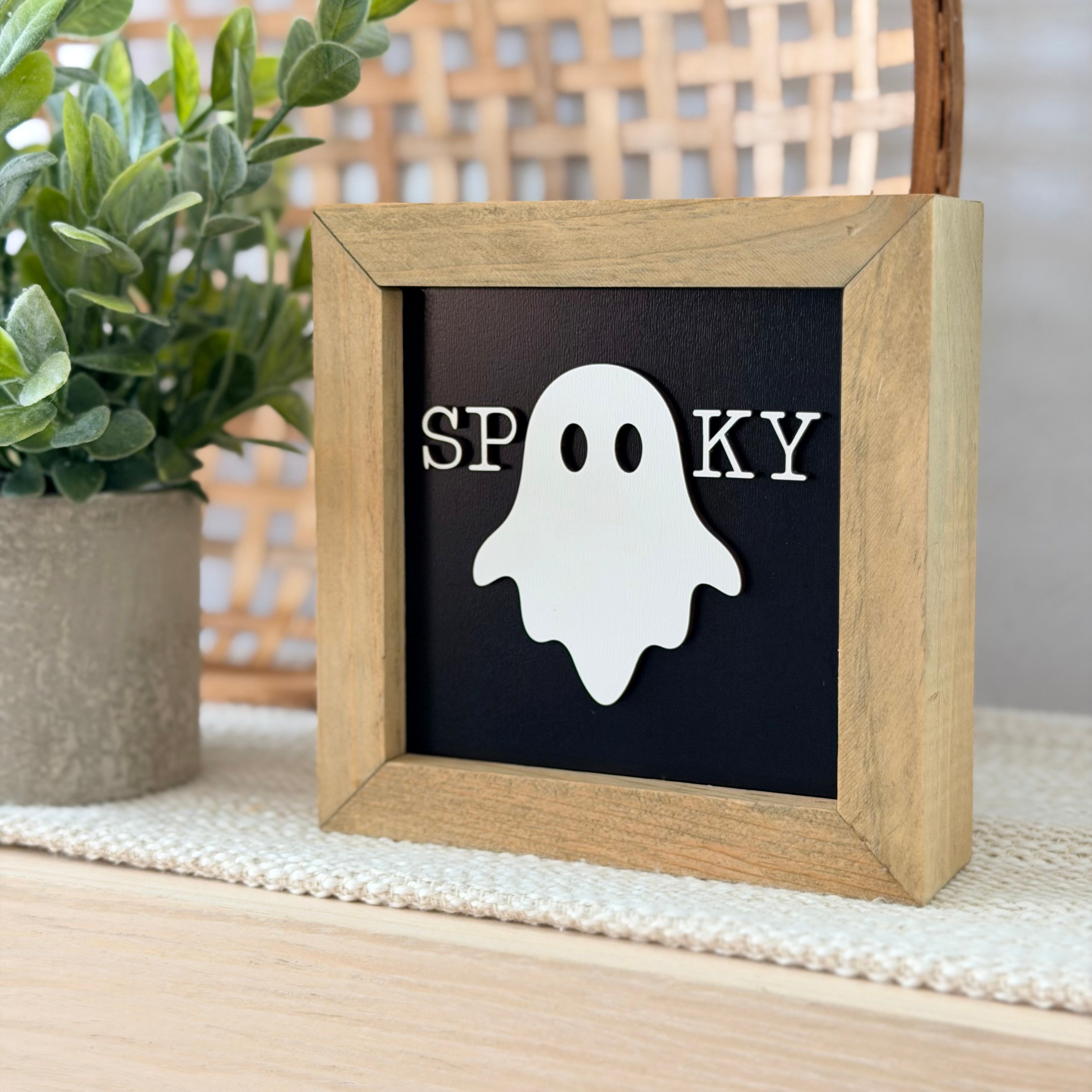 Spooky Ghost Halloween Wooden Framed Sign