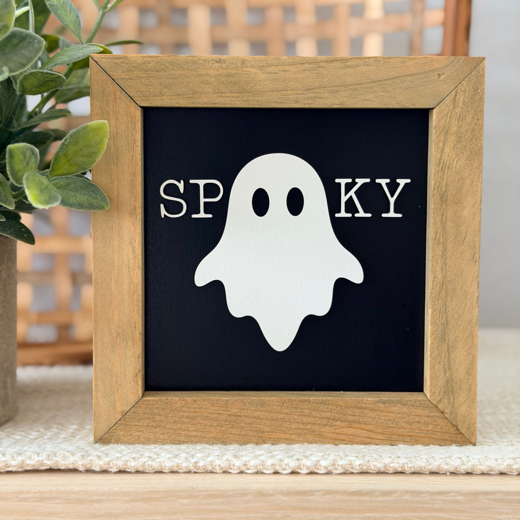 Spooky Ghost Halloween Wooden Framed Sign