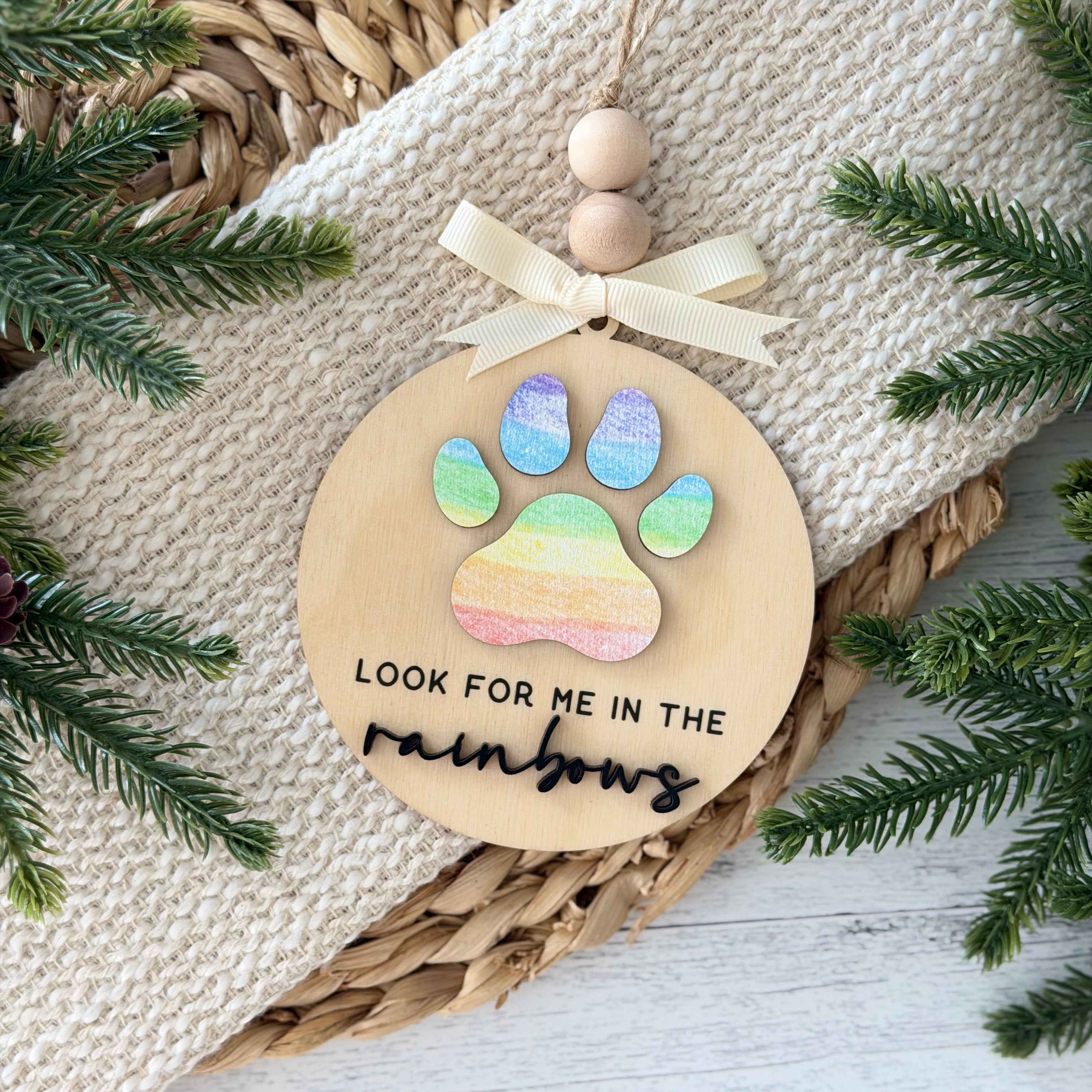 Look For Me In The Rainbows Pet Memorial Christmas Ornament