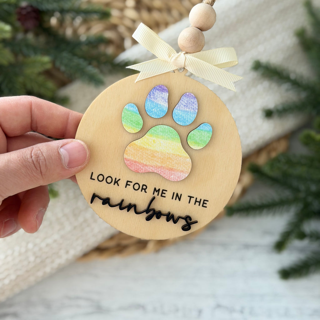 Look For Me In The Rainbows Pet Memorial Christmas Ornament