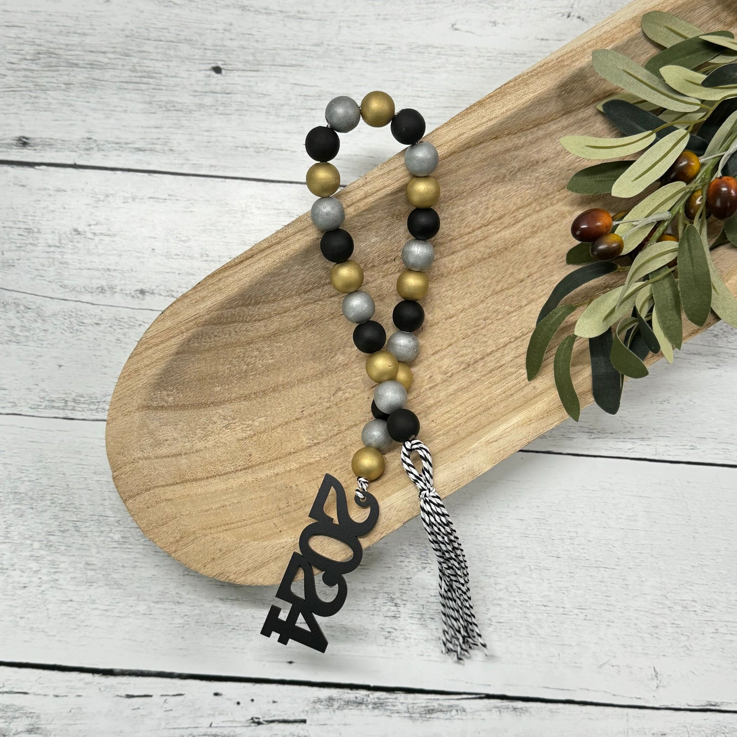 New Years Themed Wooden Bead Garland
