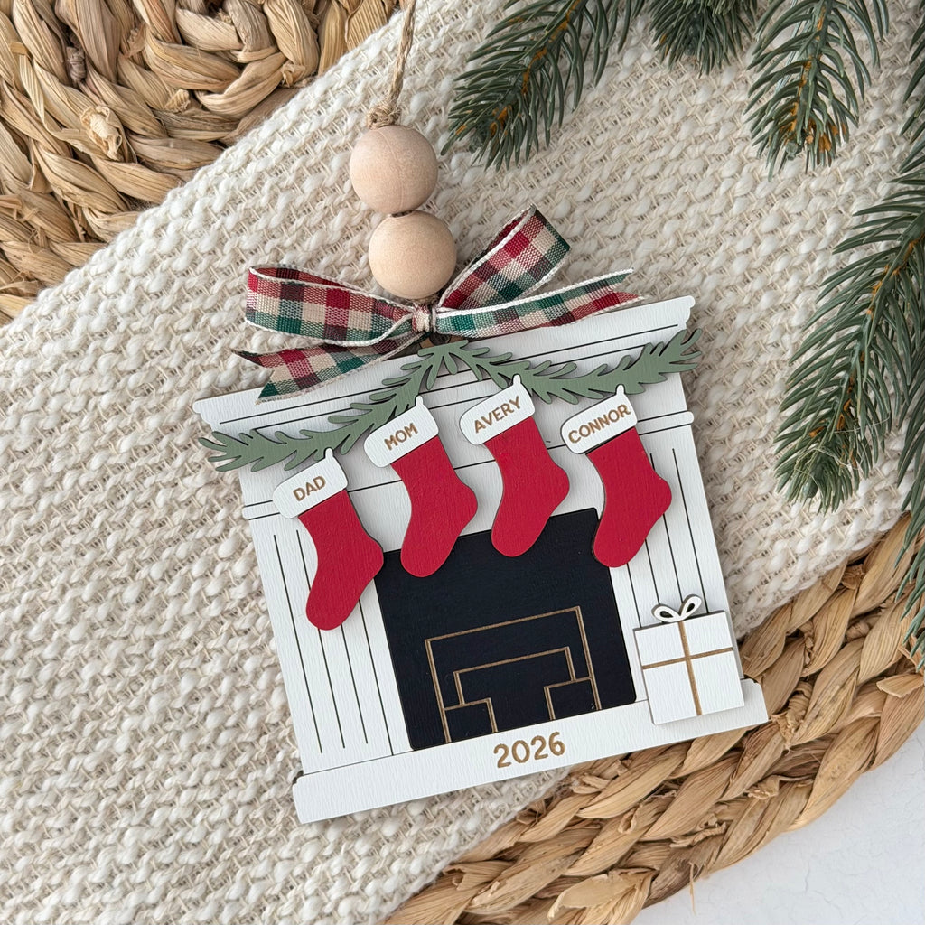 Personalized Family Fireplace Christmas Ornament