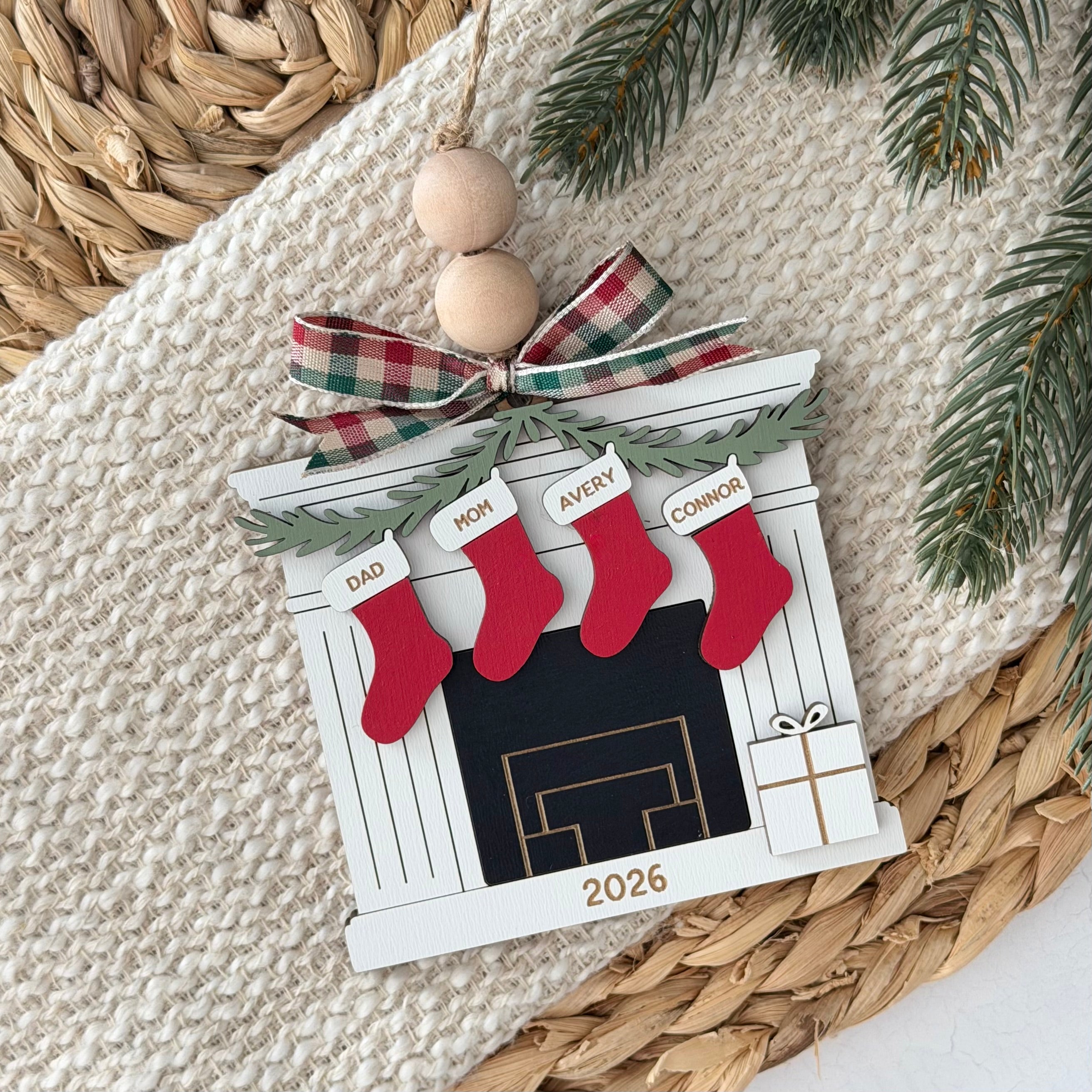 Personalized Family Fireplace Christmas Ornament