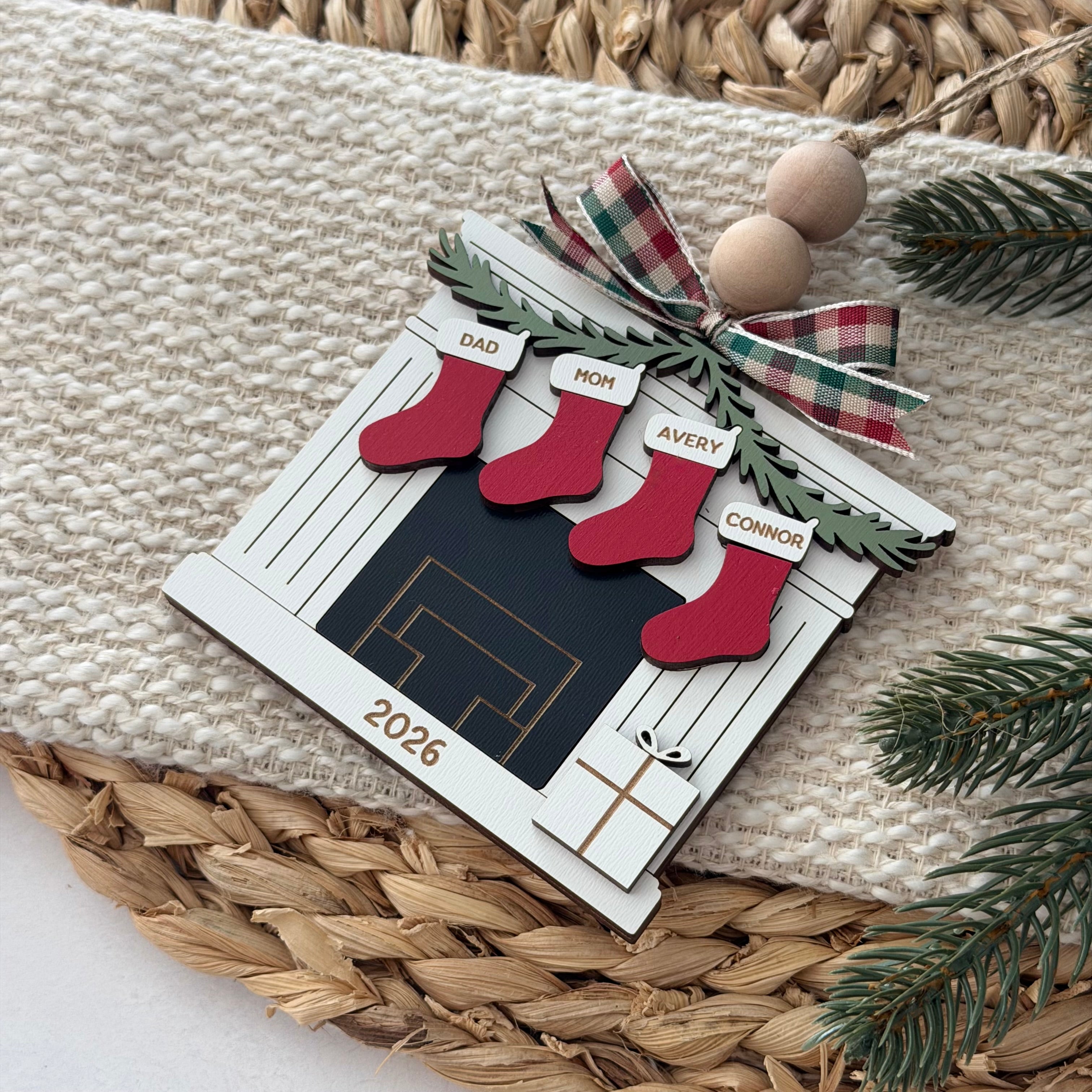 Personalized Family Fireplace Christmas Ornament