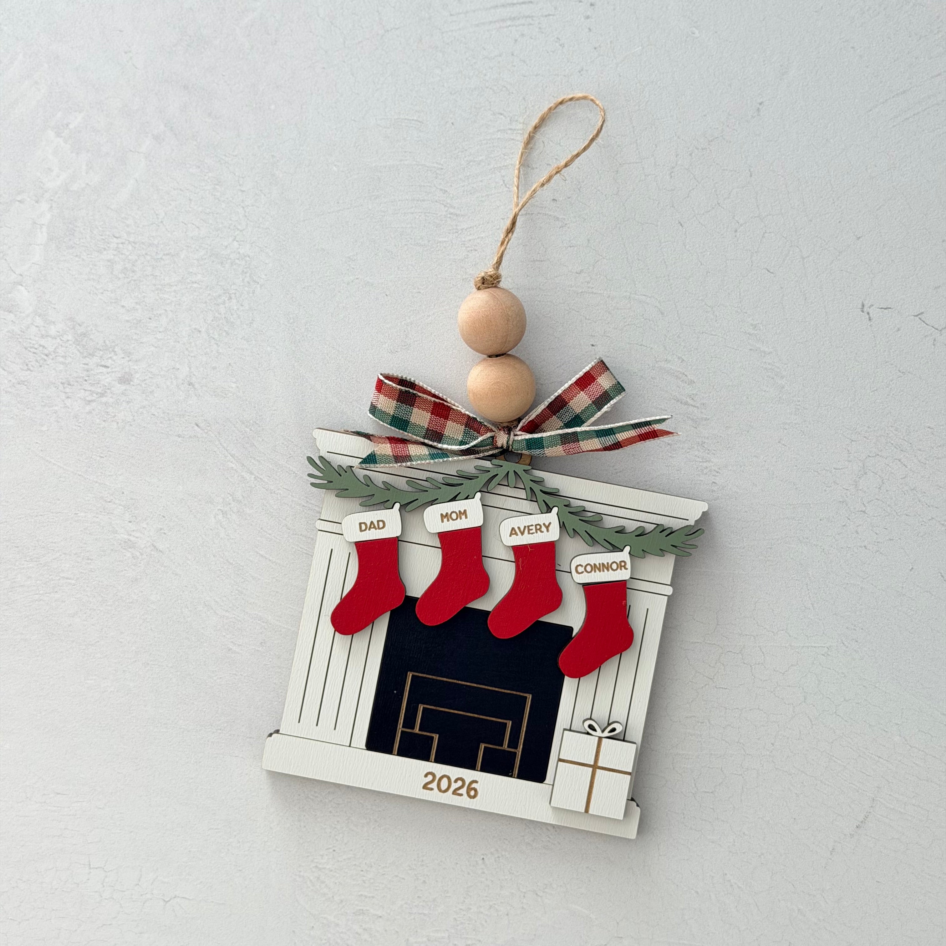 Personalized Family Fireplace Christmas Ornament