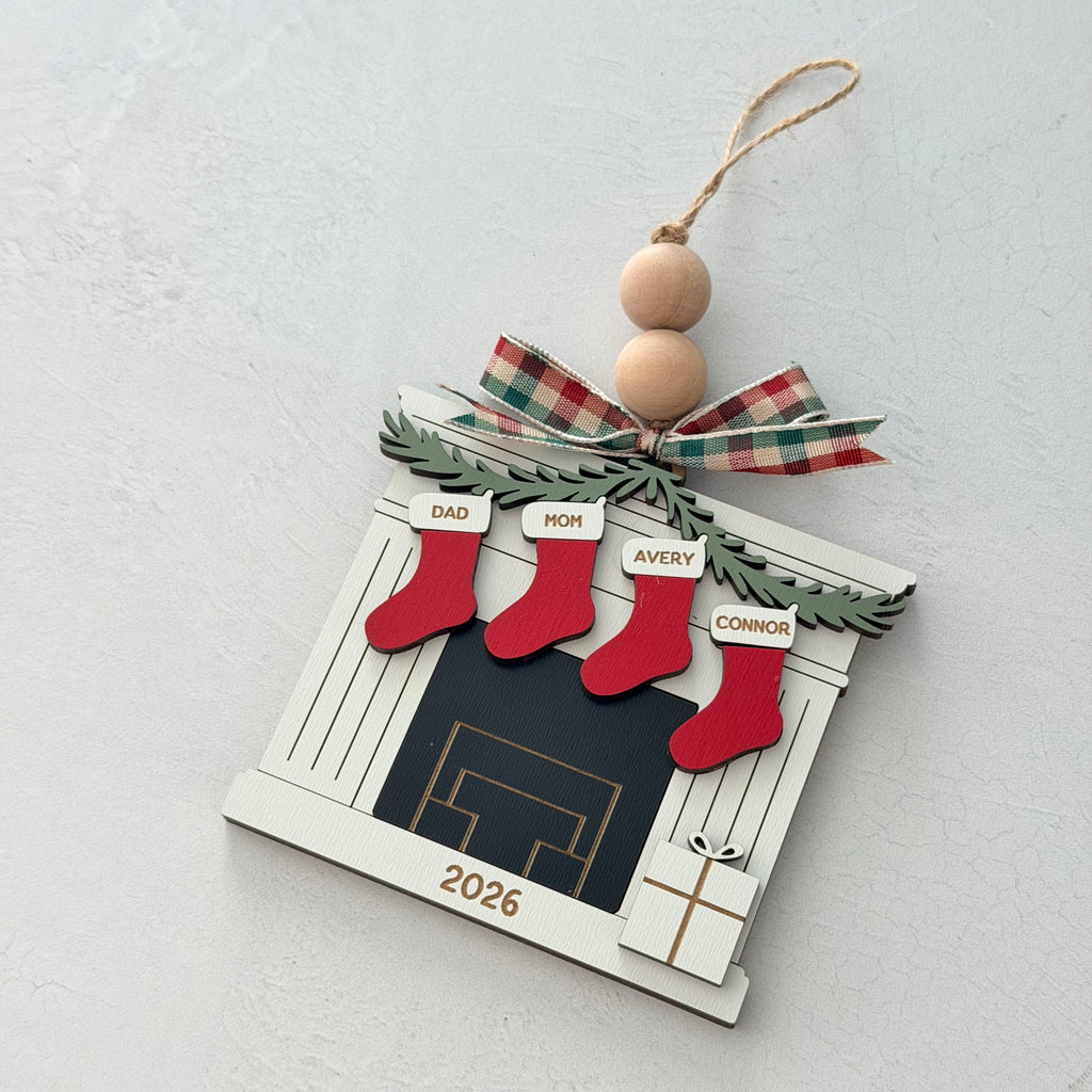 Personalized Family Fireplace Christmas Ornament