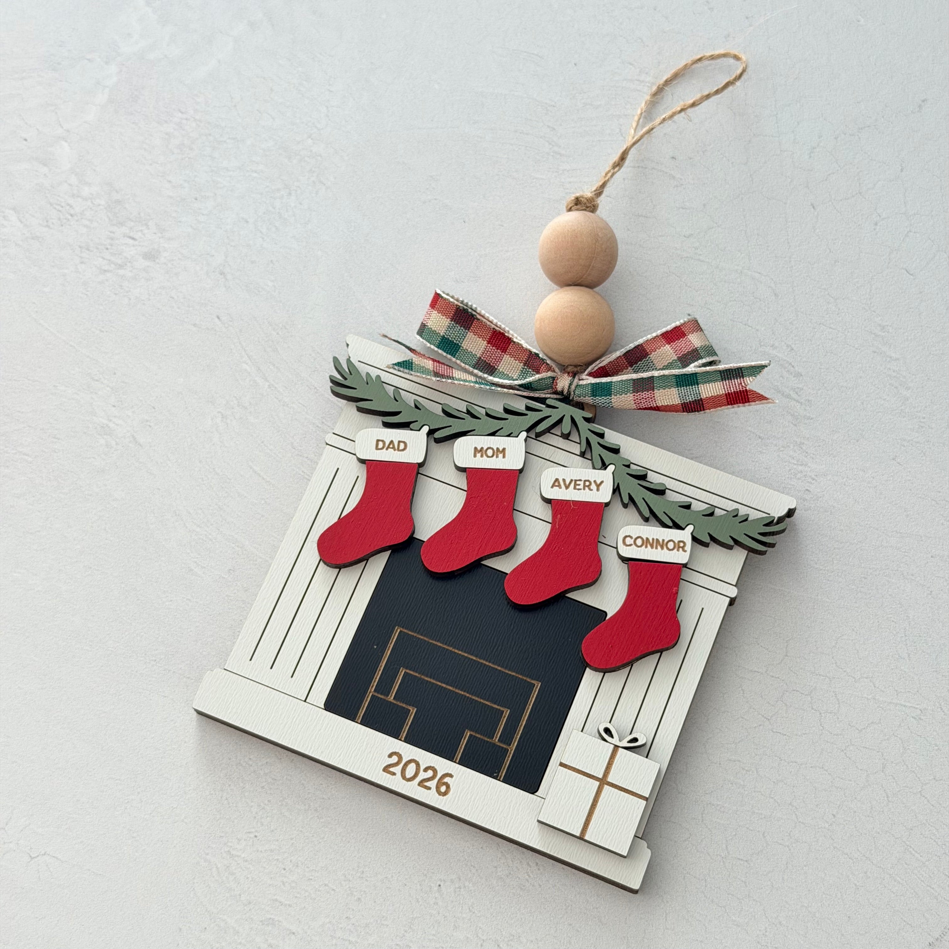 Personalized Family Fireplace Christmas Ornament