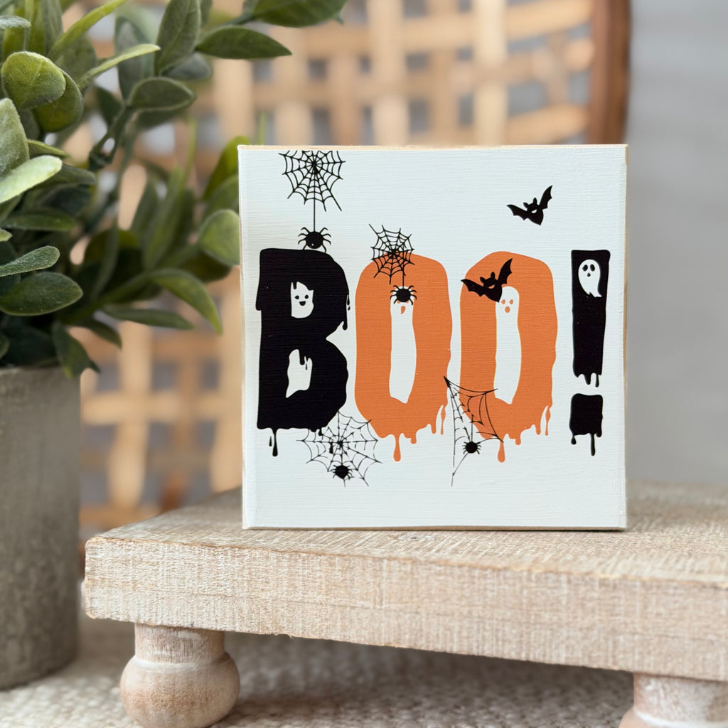 Boo Halloween Wood Block Sign