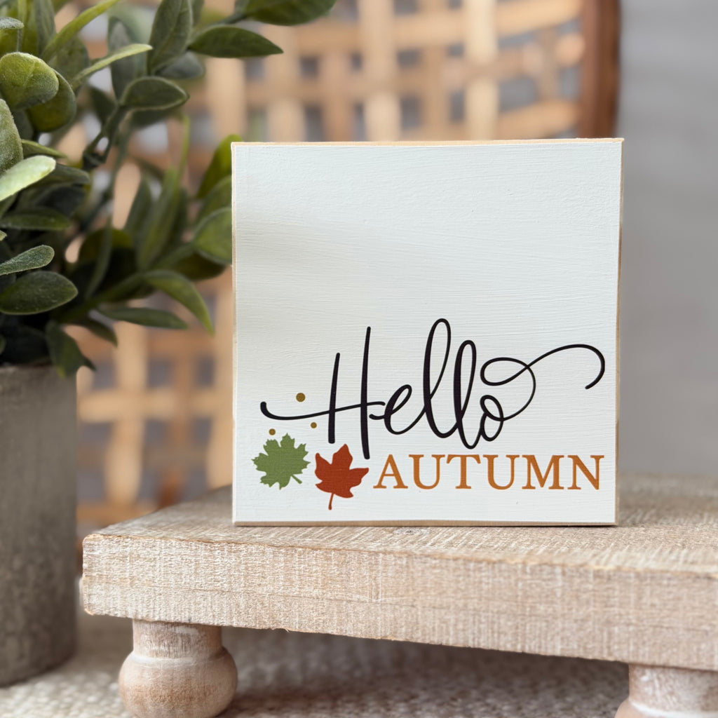Hello Autumn Wood Block Sign