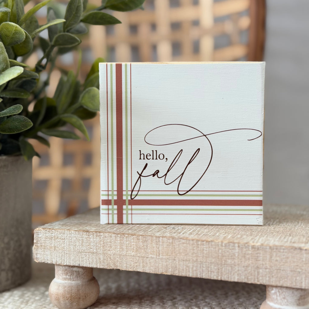 Hello Fall Wood Block Sign