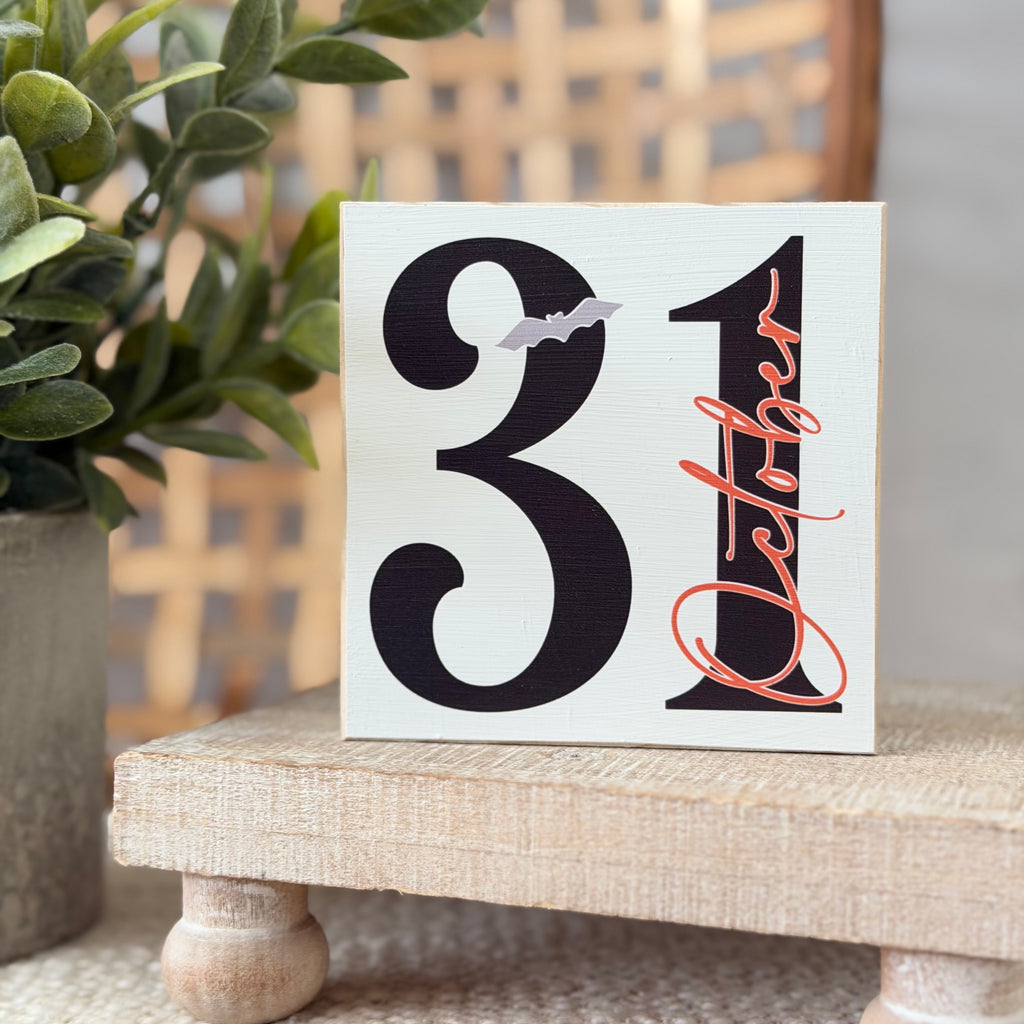 October 31 Halloween Wood Block Sign
