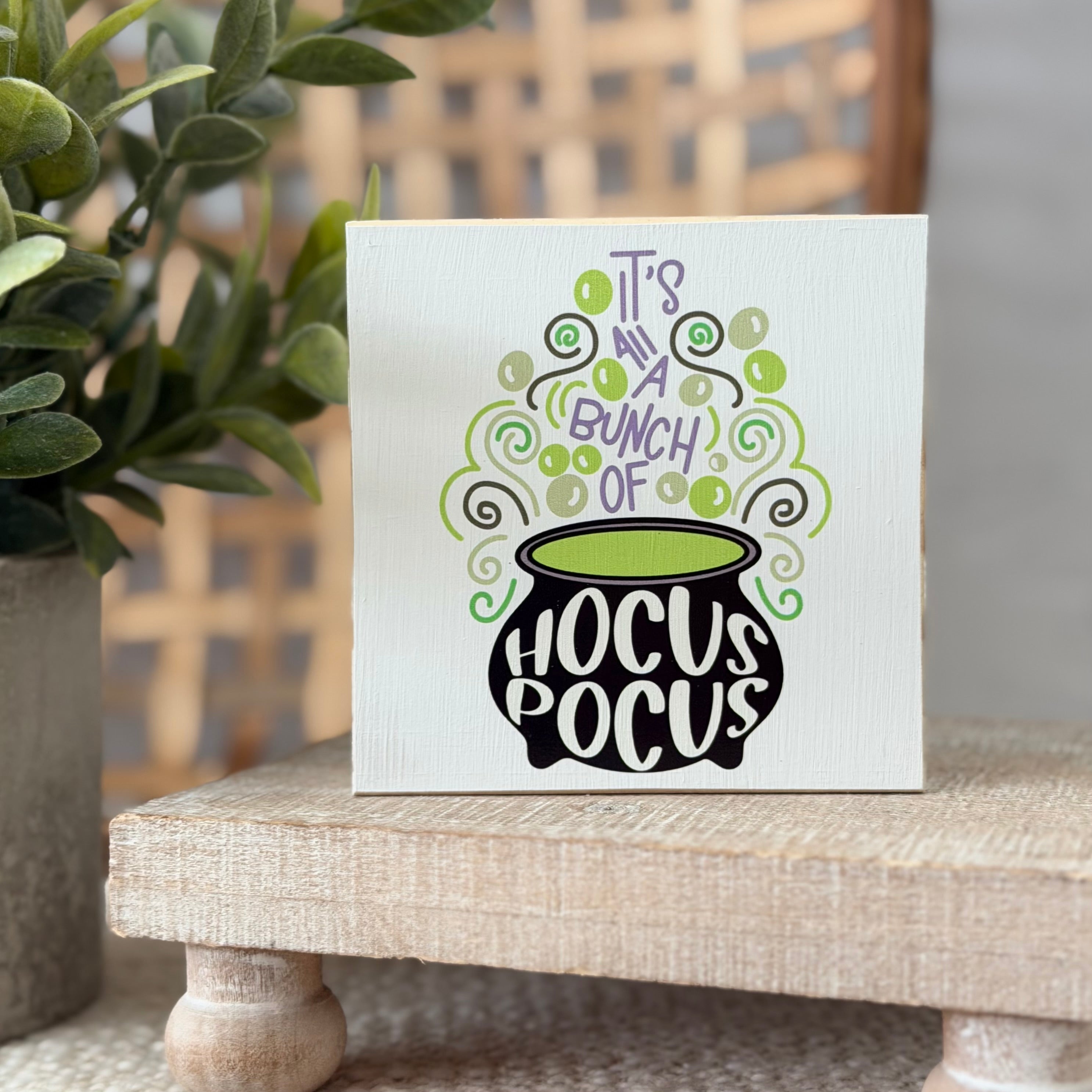 Witch Cauldron Halloween Wood Block Sign
