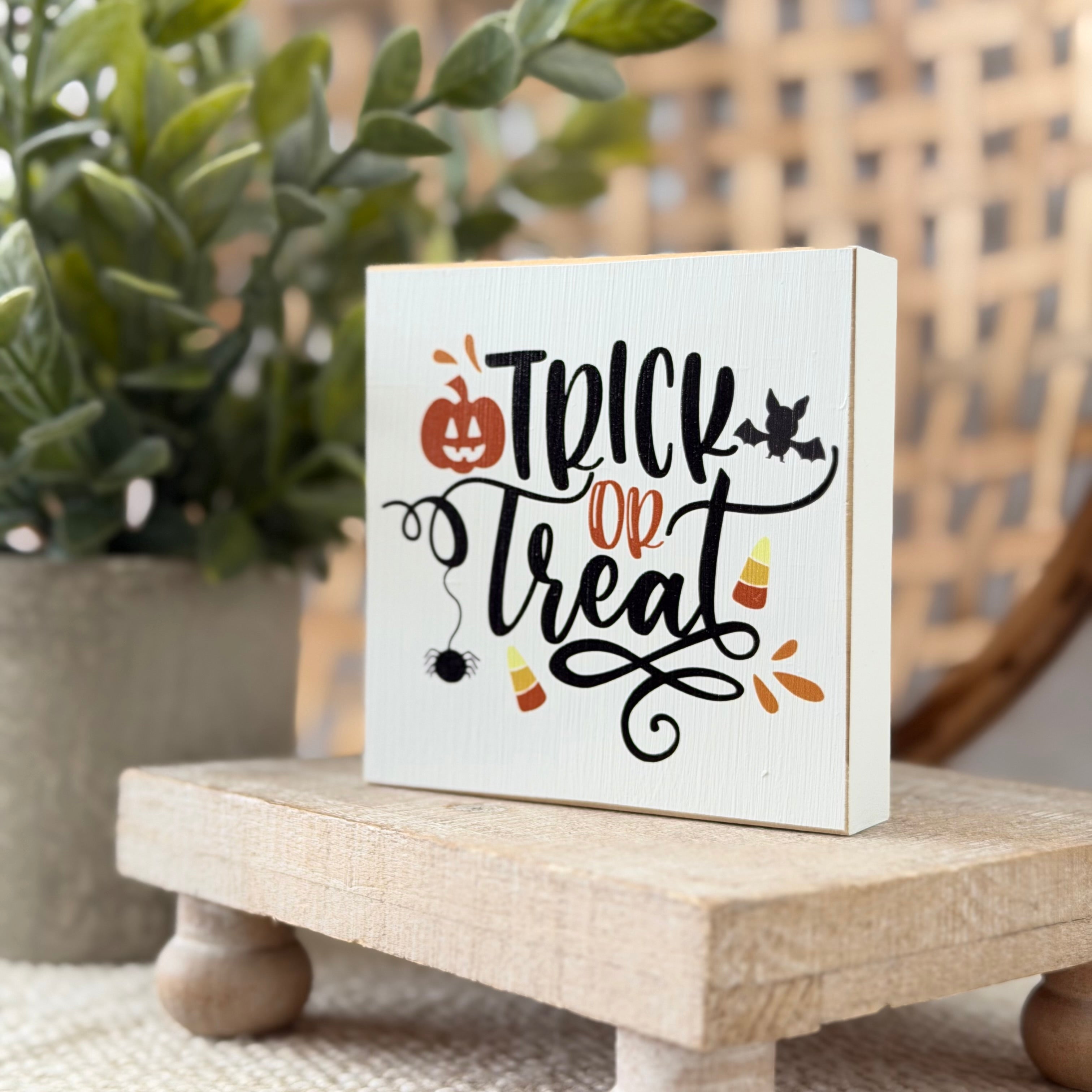 Trick or Treat Halloween Wood Block Sign