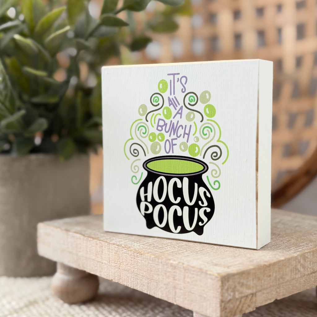 Witch Cauldron Halloween Wood Block Sign