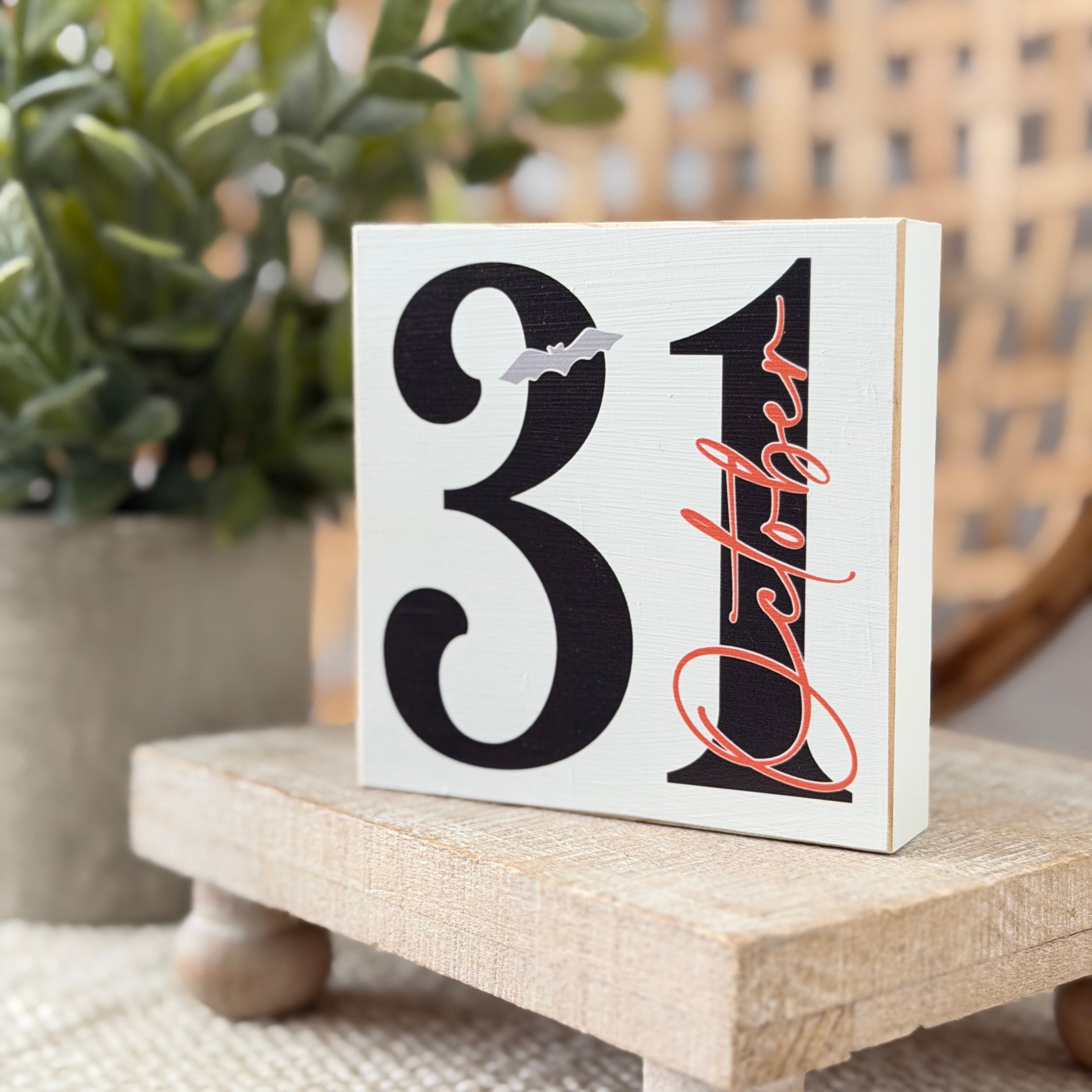 October 31 Halloween Wood Block Sign