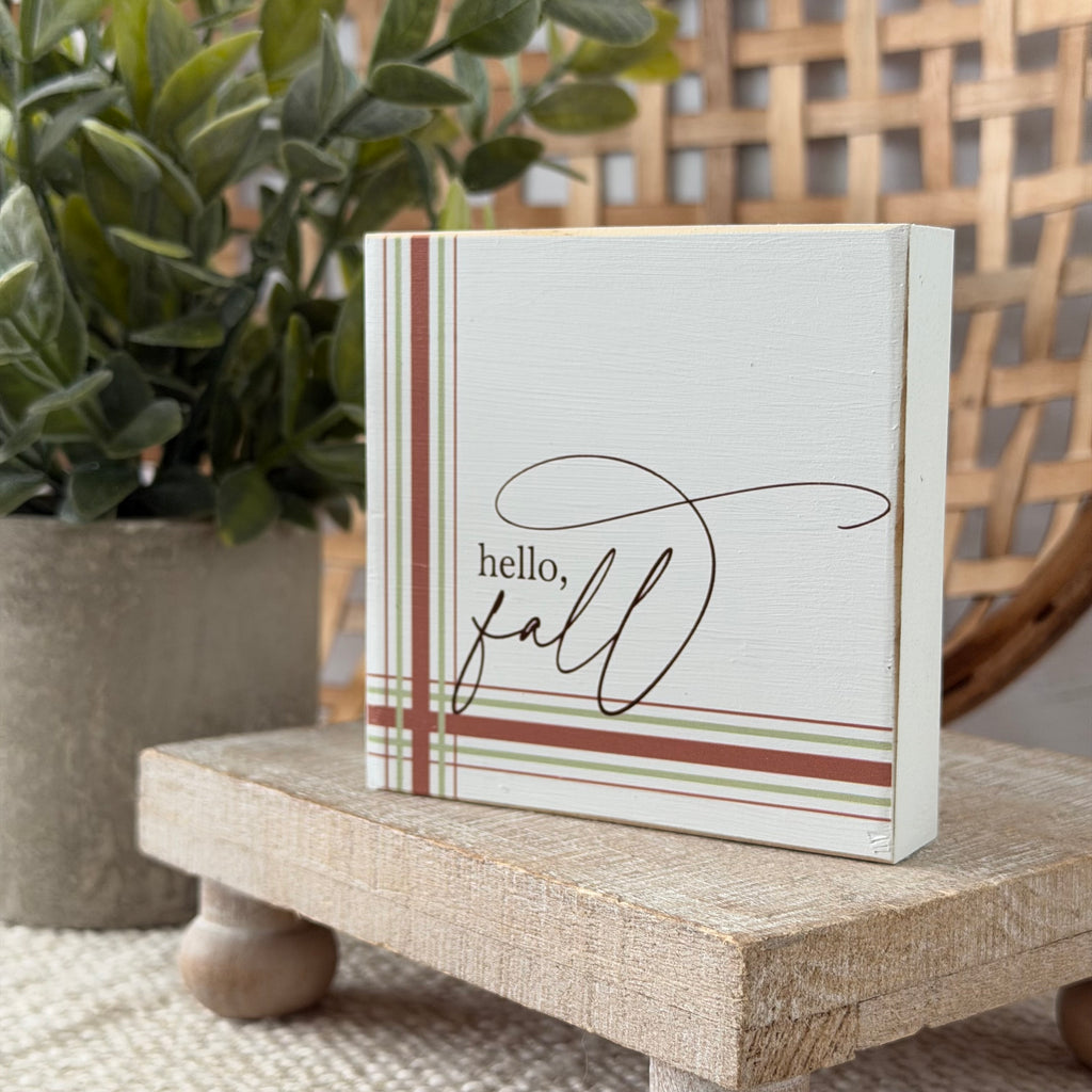 Hello Fall Wood Block Sign