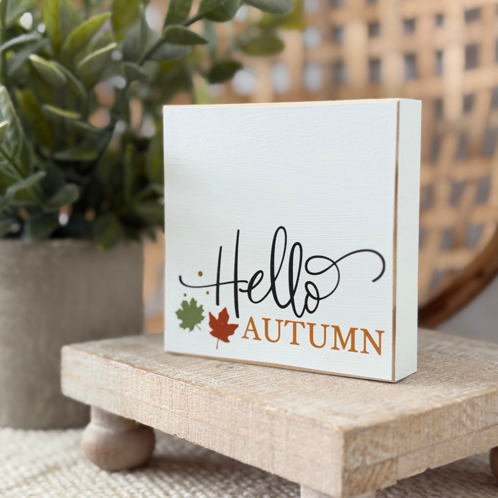 Hello Autumn Wood Block Sign