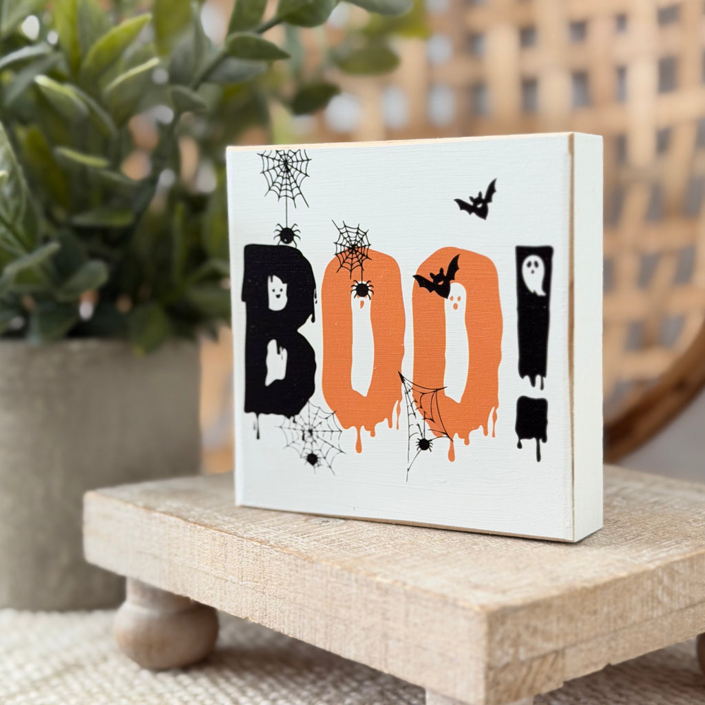 Boo Halloween Wood Block Sign