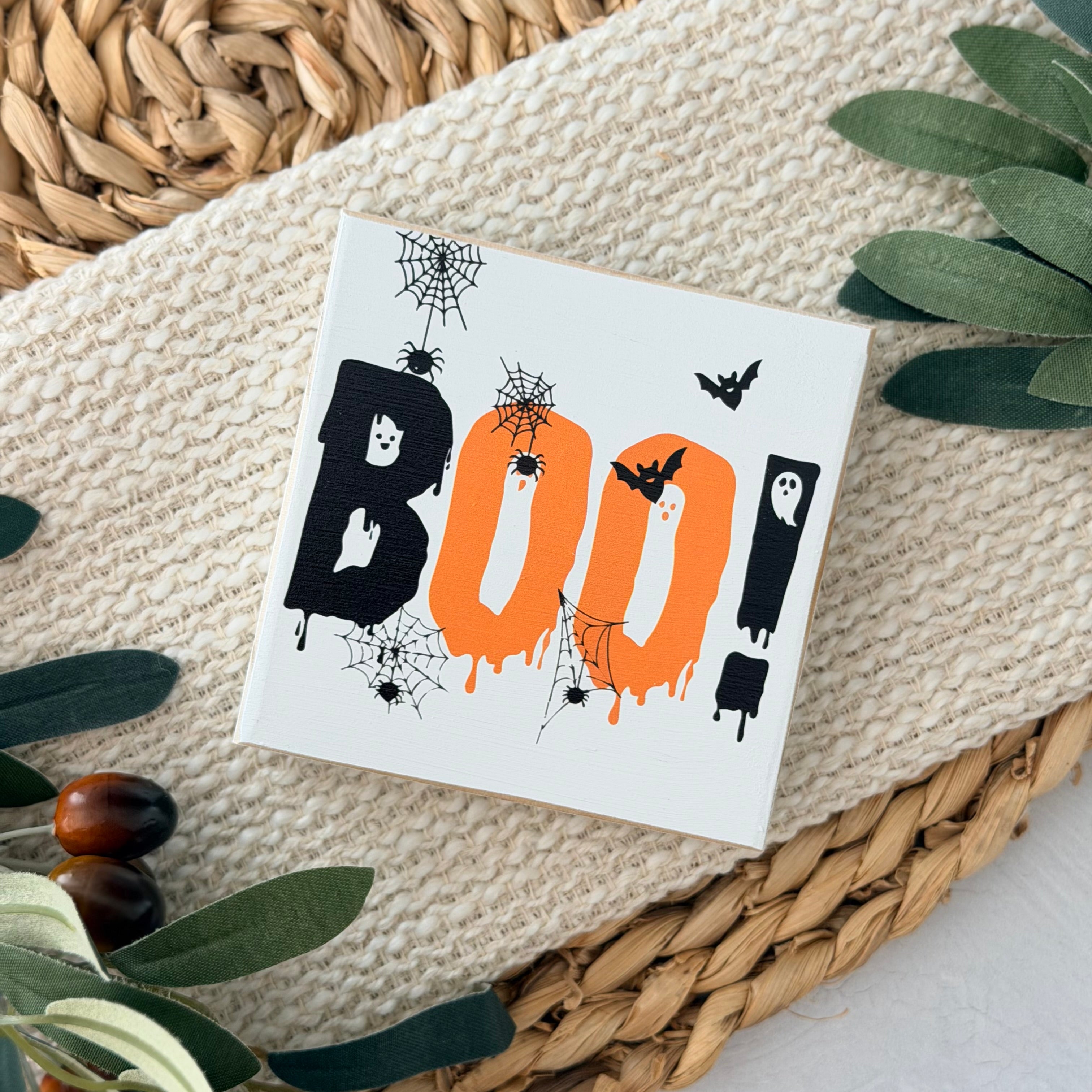 Boo Halloween Wood Block Sign