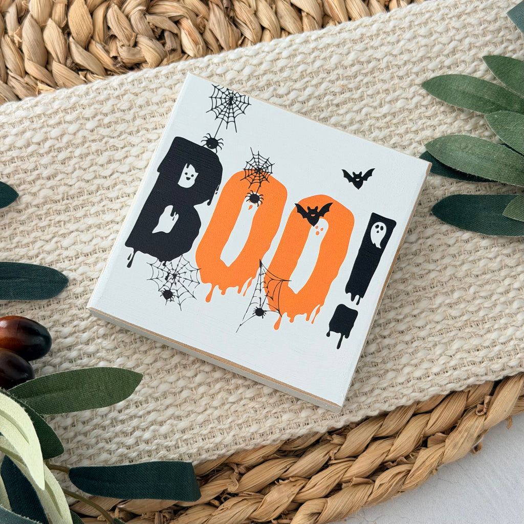 Boo Halloween Wood Block Sign