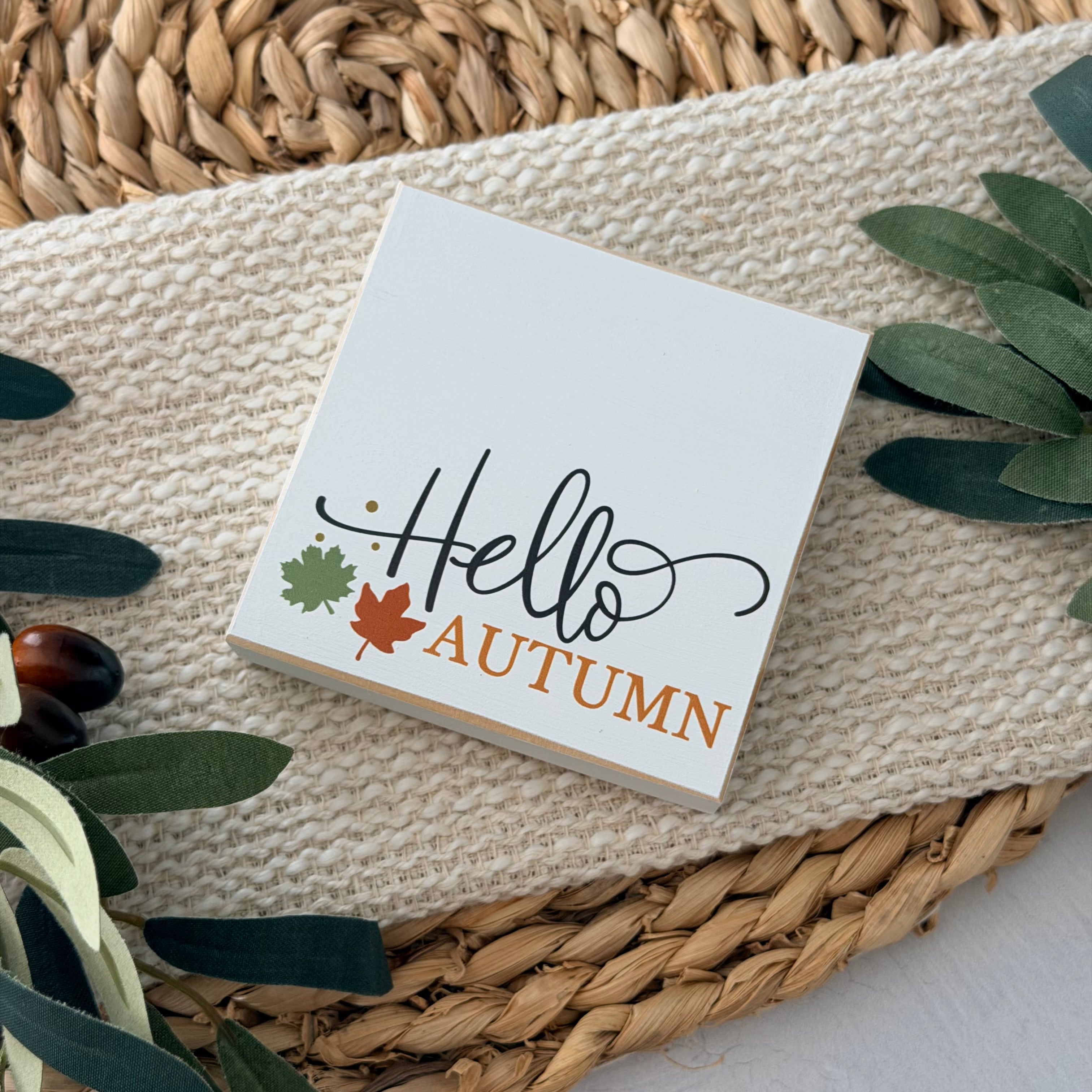 Hello Autumn Wood Block Sign