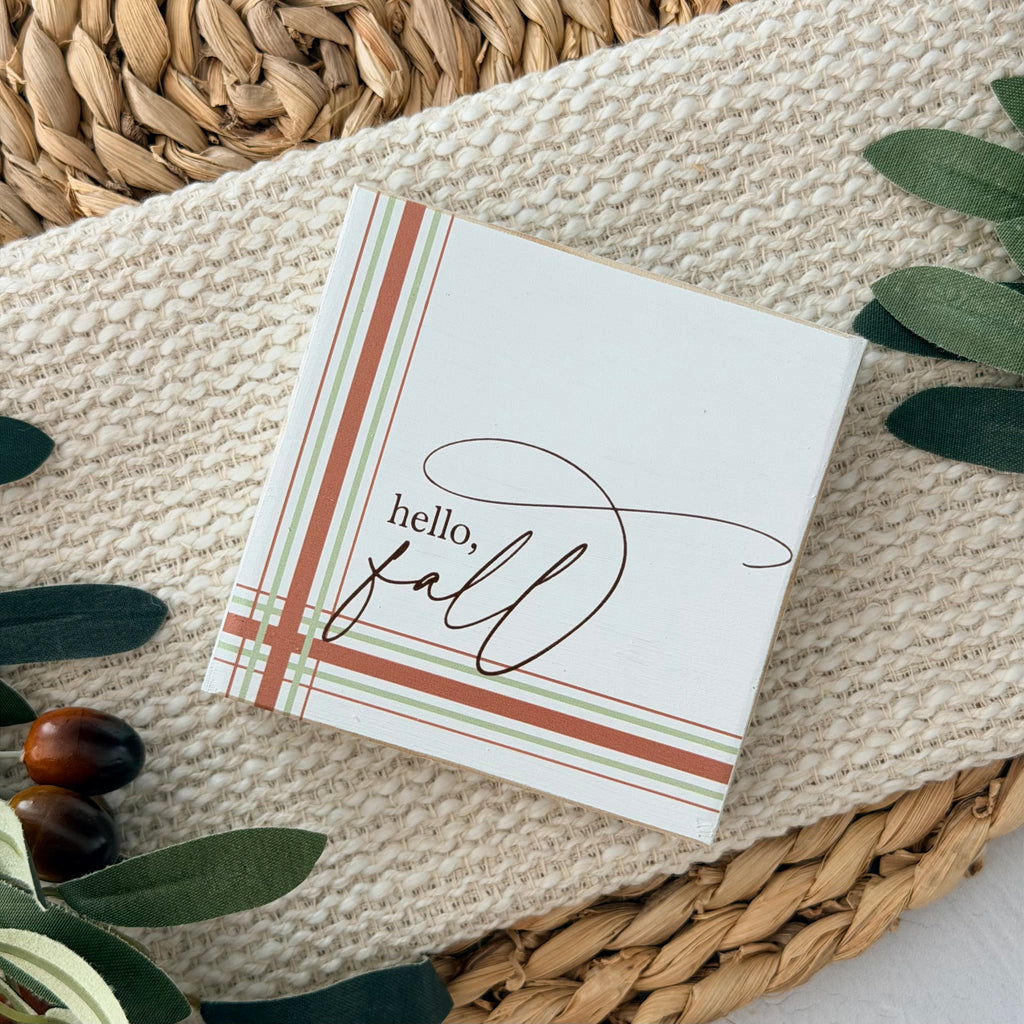 Hello Fall Wood Block Sign