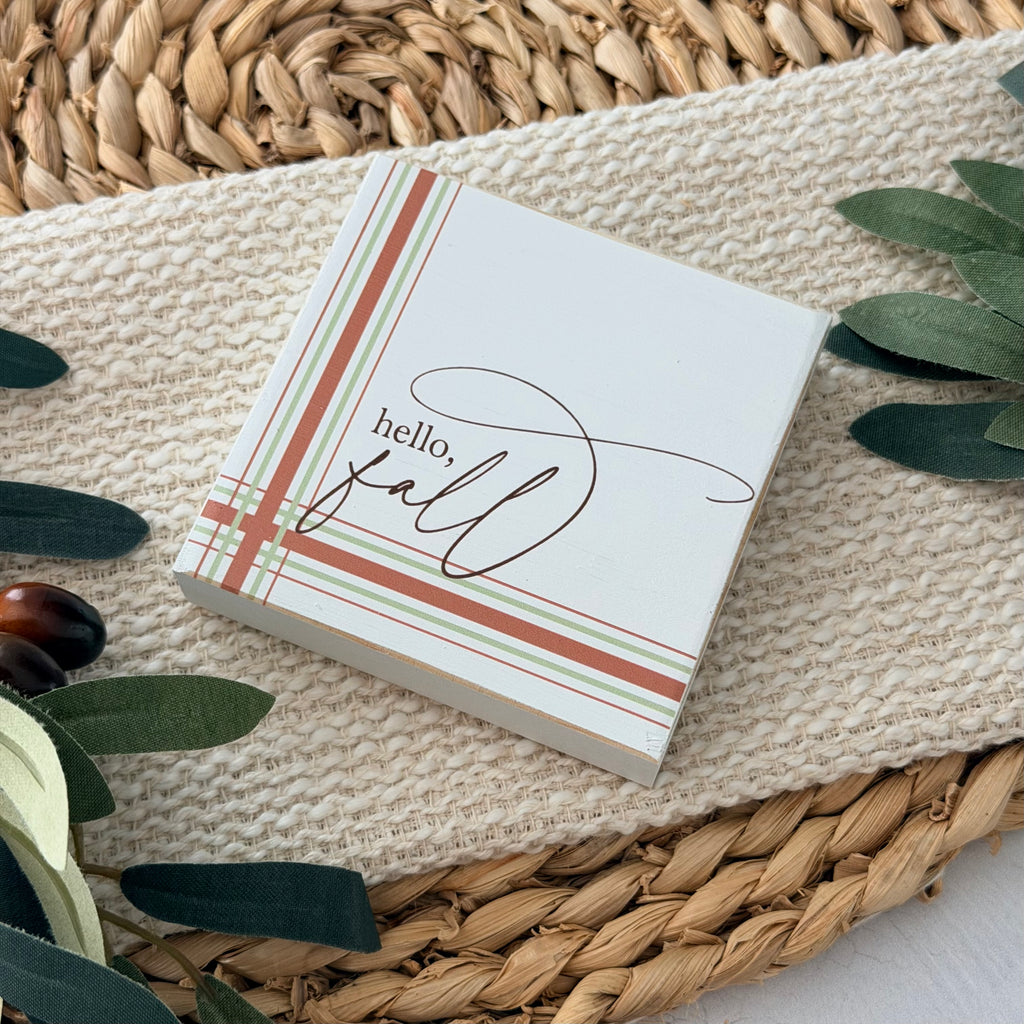 Hello Fall Wood Block Sign