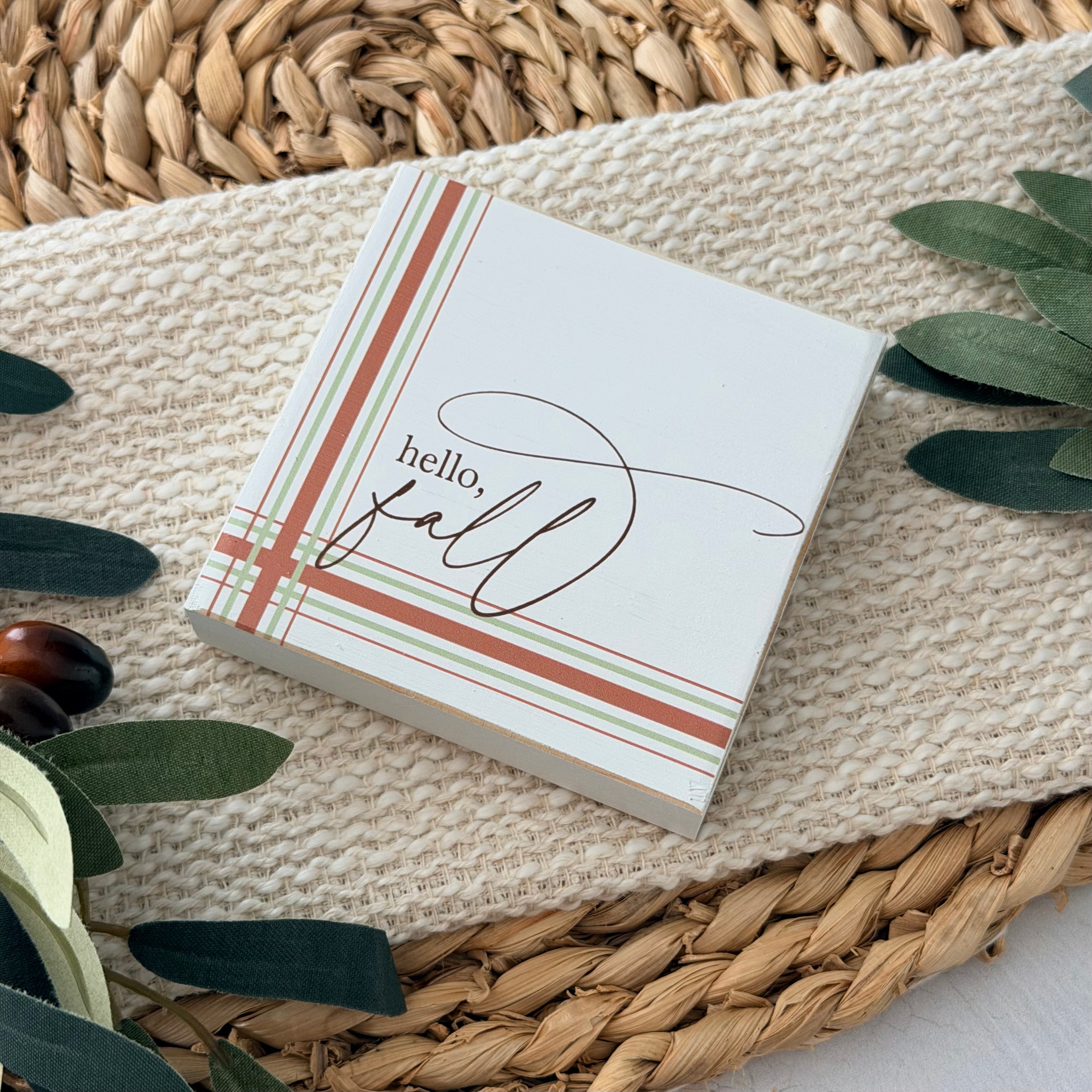 Hello Fall Wood Block Sign