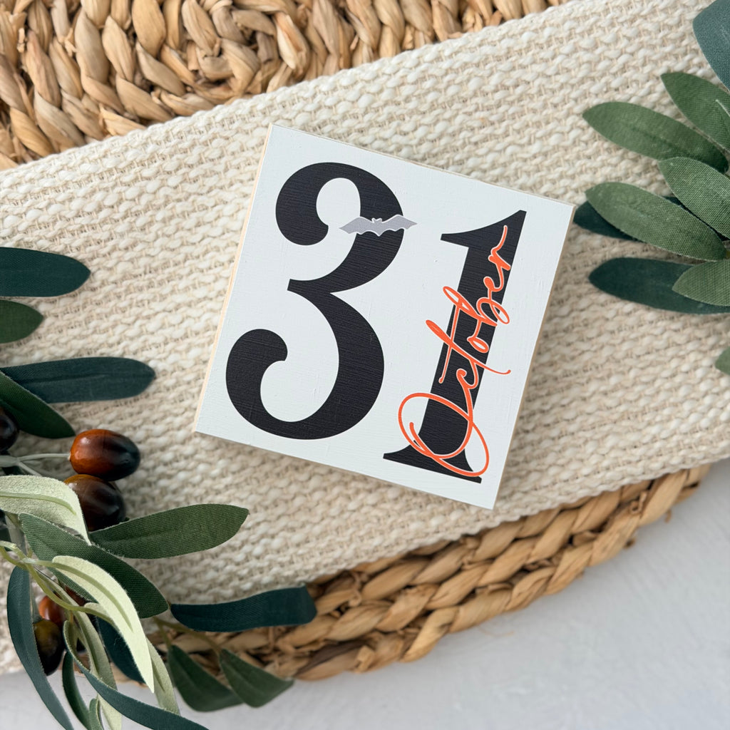October 31 Halloween Wood Block Sign