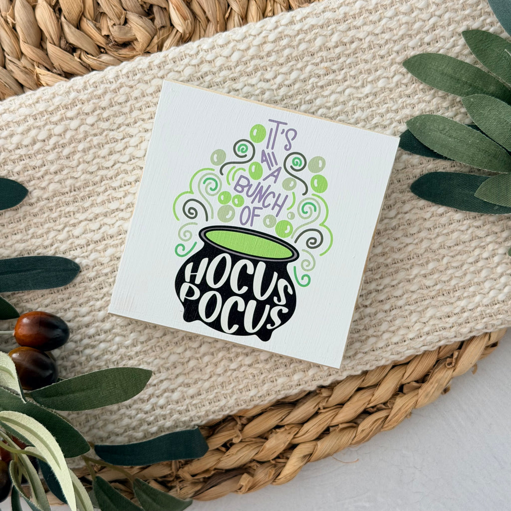 Witch Cauldron Halloween Wood Block Sign